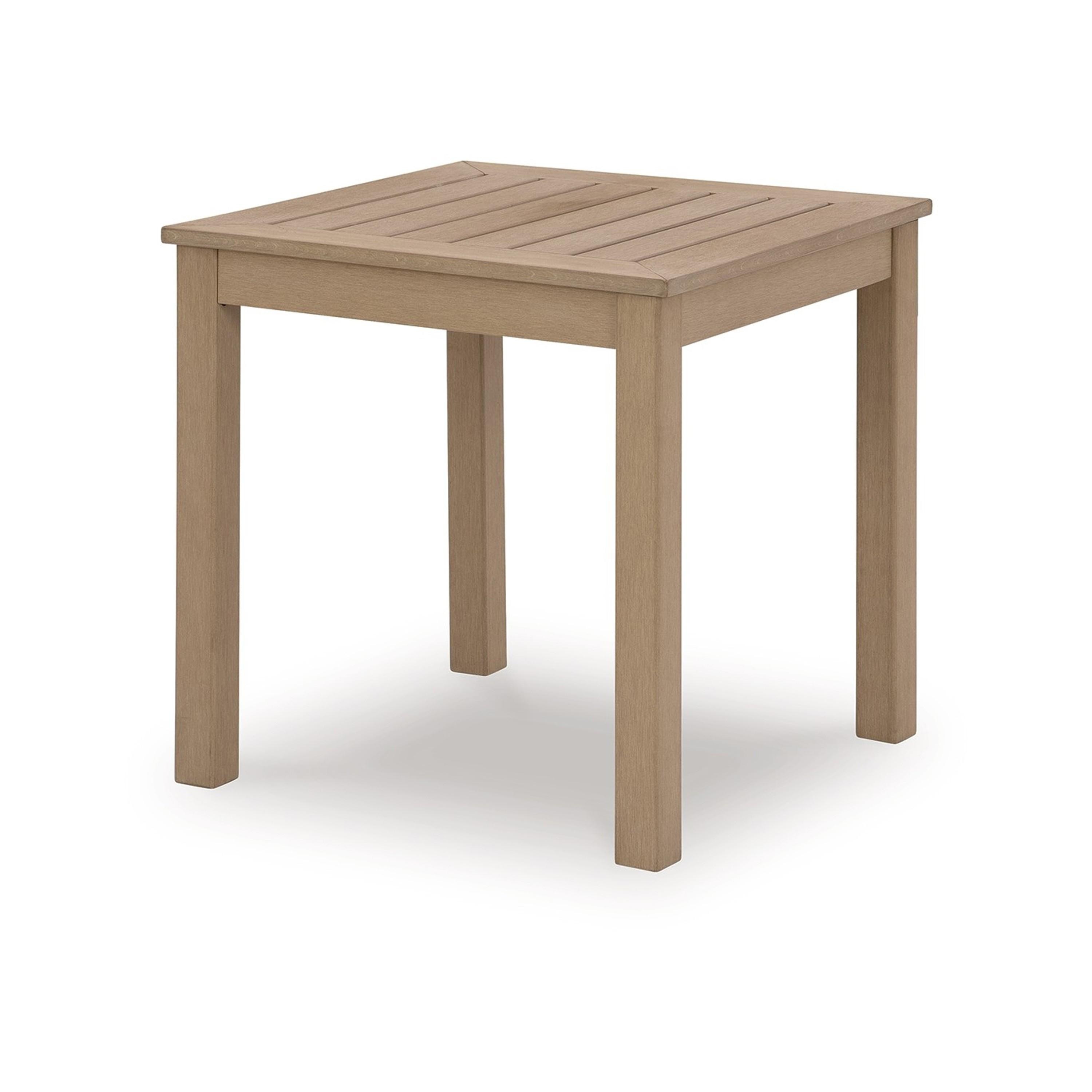 Beige Weatherwood Resin Square Outdoor End Table