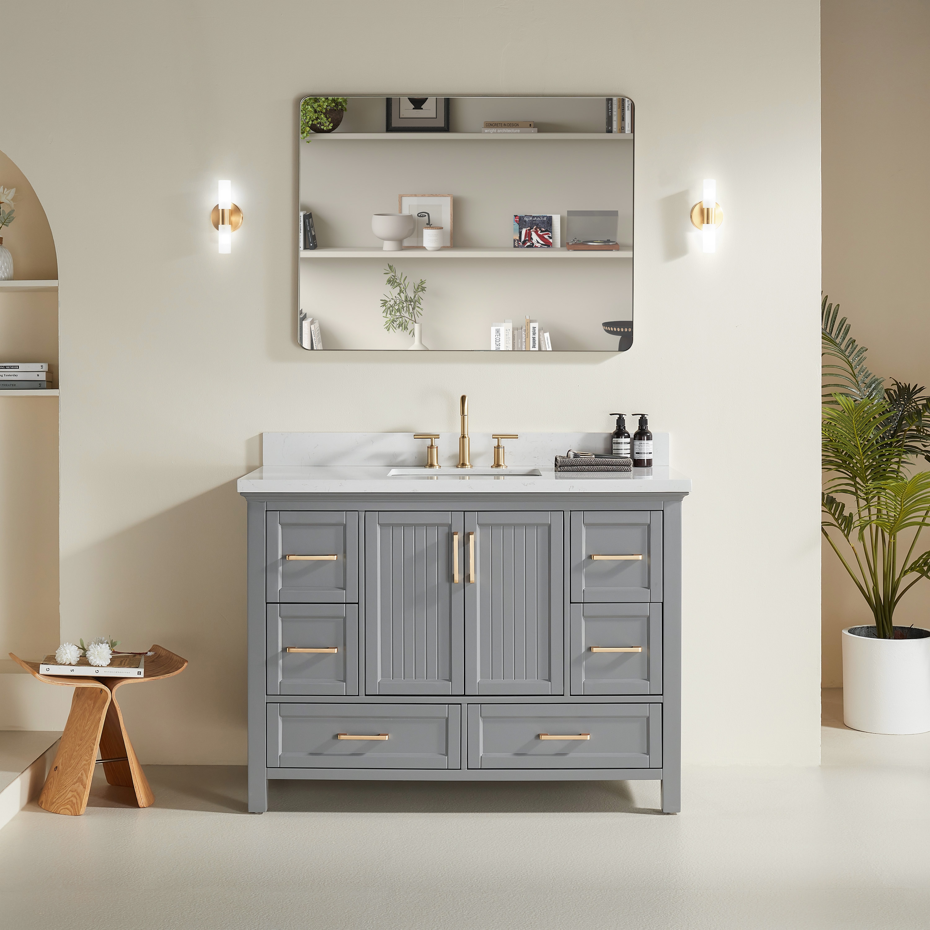 Iseryn Bath Vanity 48-in Gray Undermount Single Sink Bathroom Vanity with White Engineered Marble Top