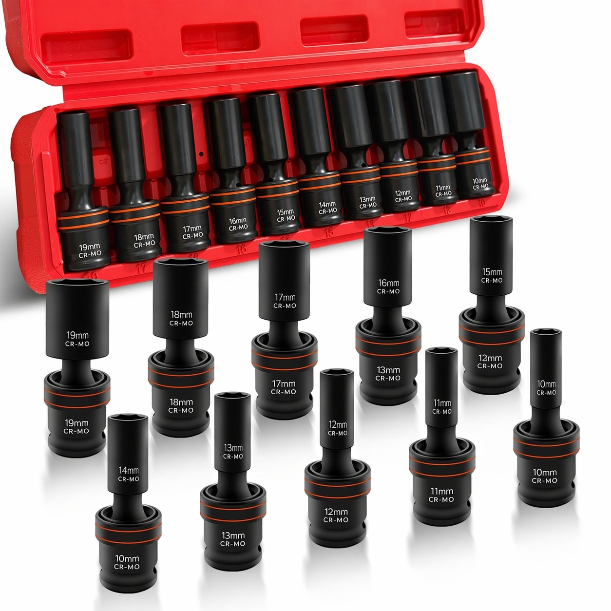 Misopily -  Drive Impact Universal Joint Socket Set Metric 3 8 Deep Swivel 10pcs Cr Mo Steel Heav...