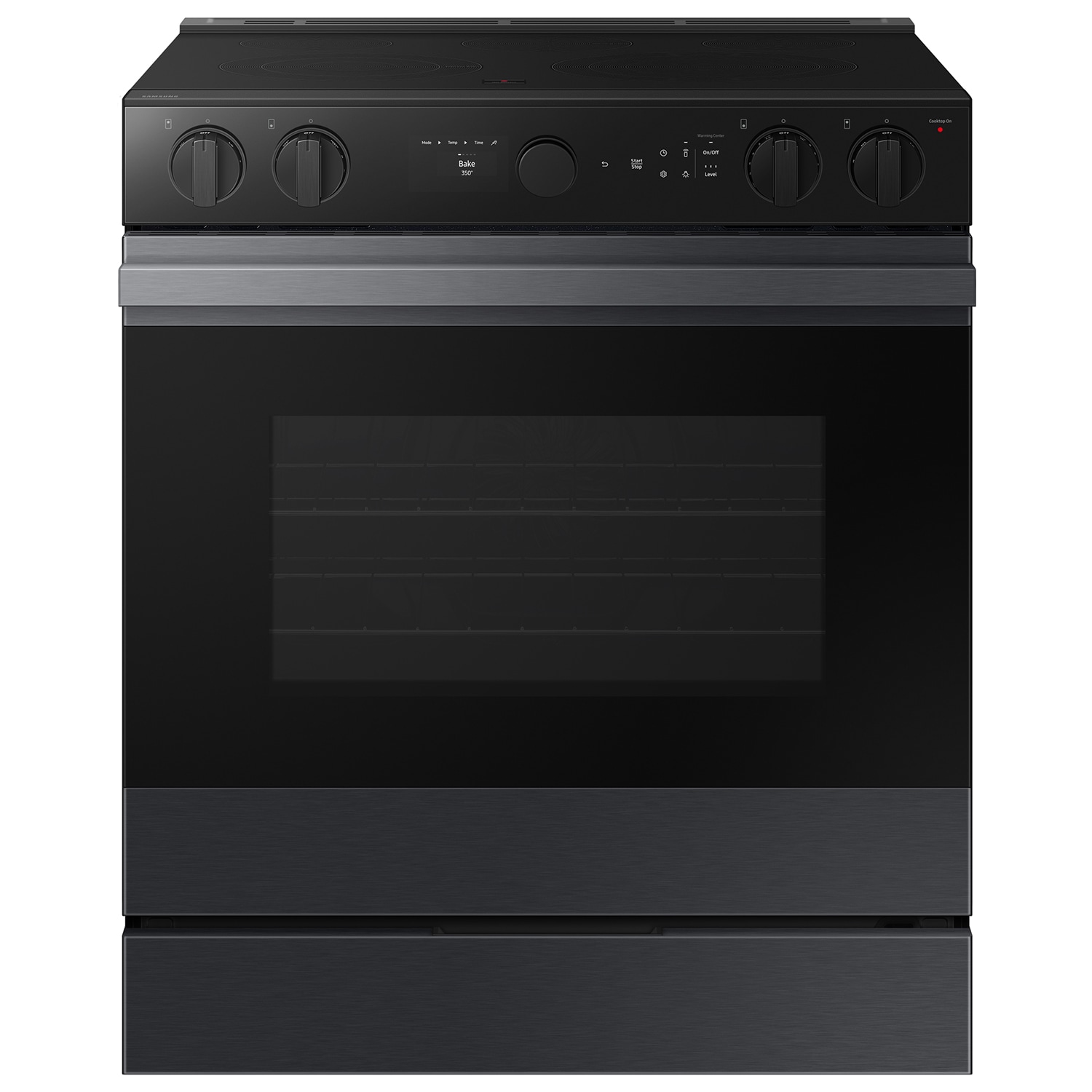 Samsung NSE6DG8502MT 30-in Glass Top 5 burners 6.3-cu ft Air Fry Convection Oven Slide-In Electric Range ( Matte Black Steel )