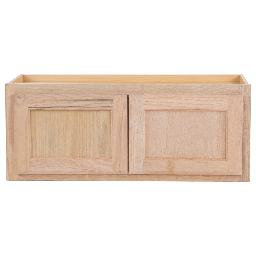 Project Source 30-in W x 12-in H x 12-in D Natural Unfinished Oak Wall Fully Assembled Cabinet (Flat Panel Square Door Style)