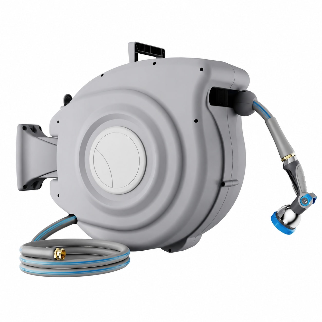 Aoibox  100 ft x 1 2 in Auto Rewind Retractable Garden Hose Reel with 10 Function Sprayer Nozzle in Light Gray