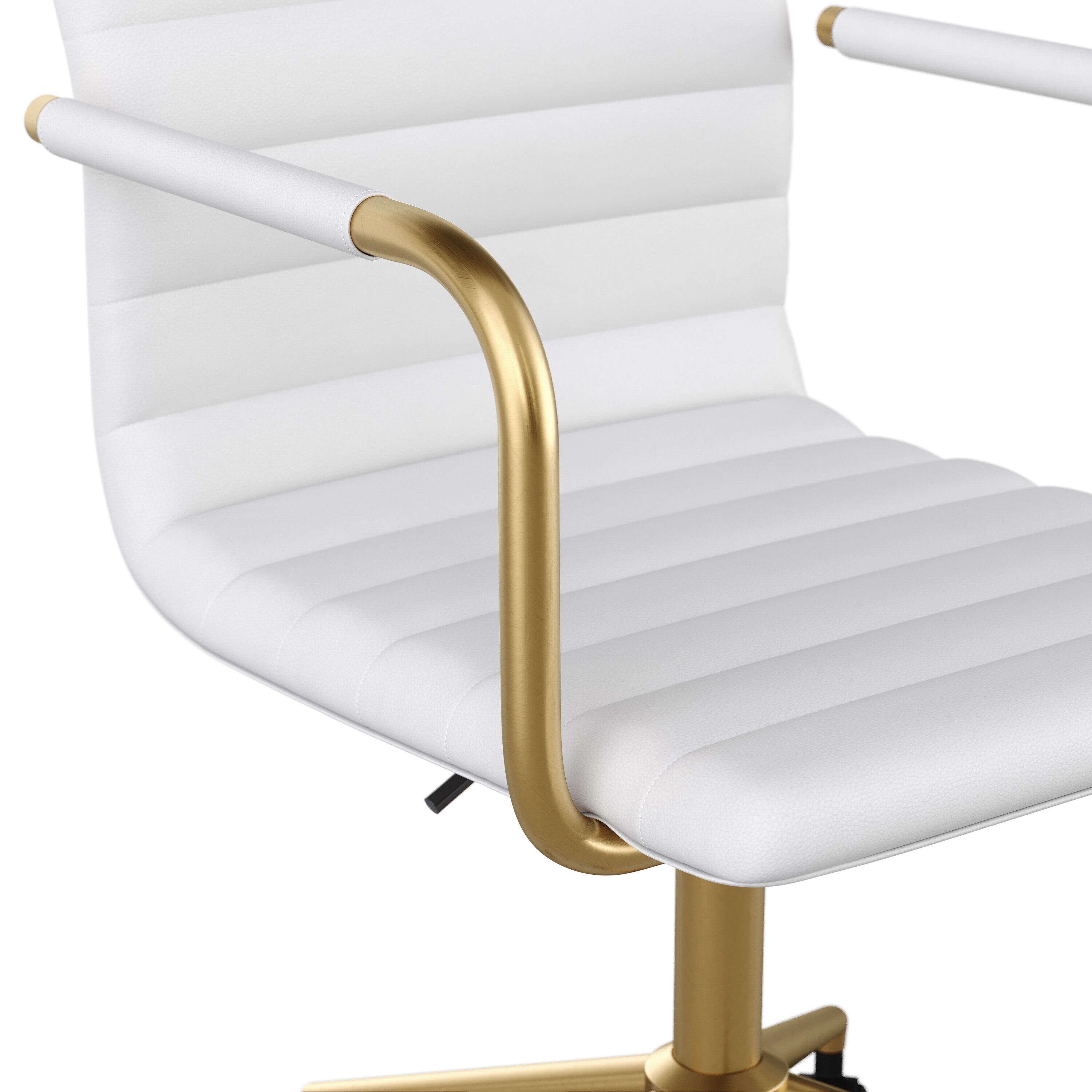 White Faux Leather Executive Swivel Office Chair with Brass Frame