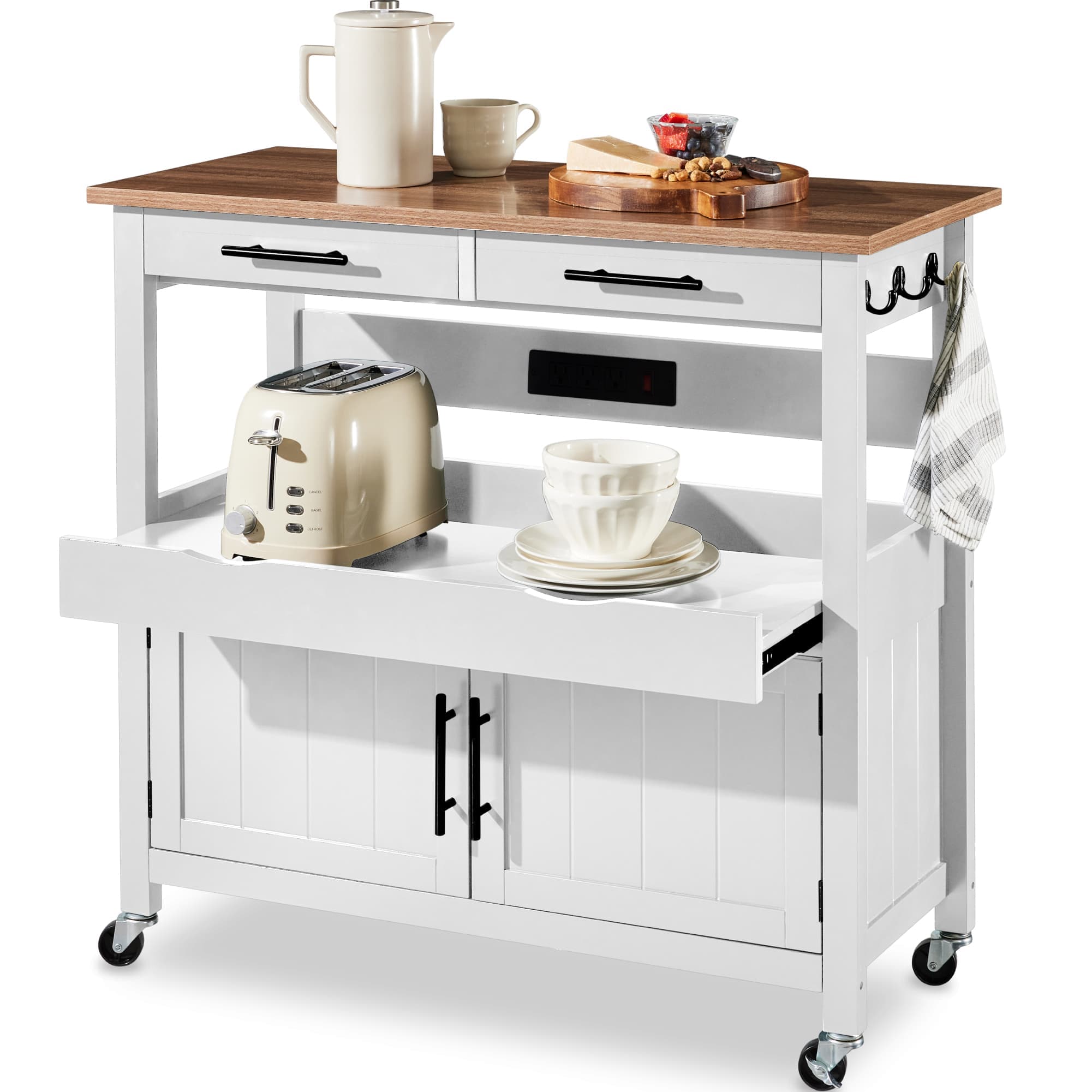 Best Choice Products  36in Large Rolling Kitchen Island Cart 2-Door Cabinet Outlet Hooks  Wheels - White