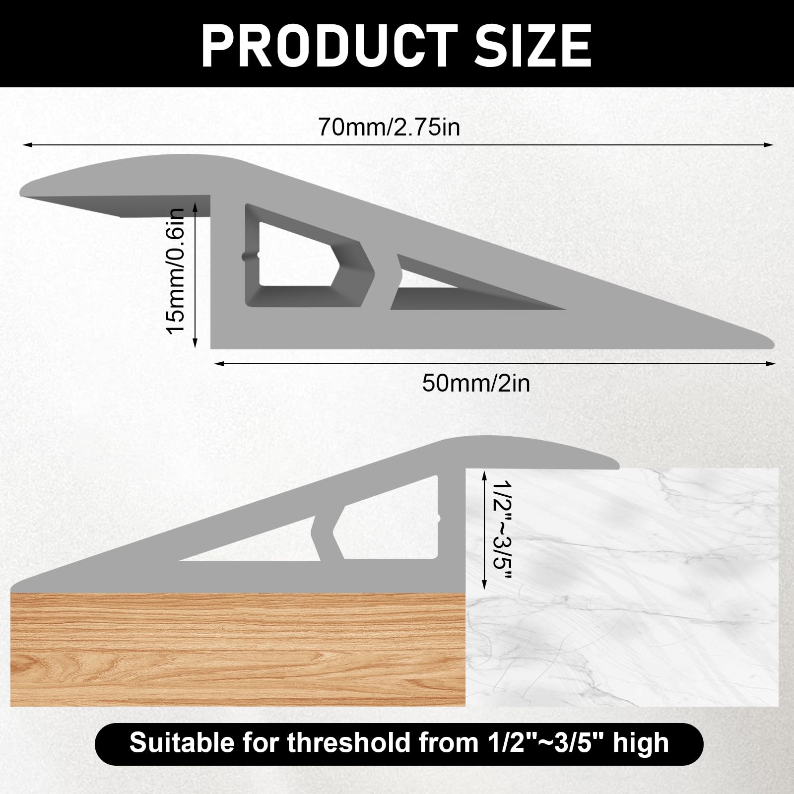 AKSCYZM Floor Transition Strip 1/2 in to 3/5 in Height Ramp Wheelchair ...