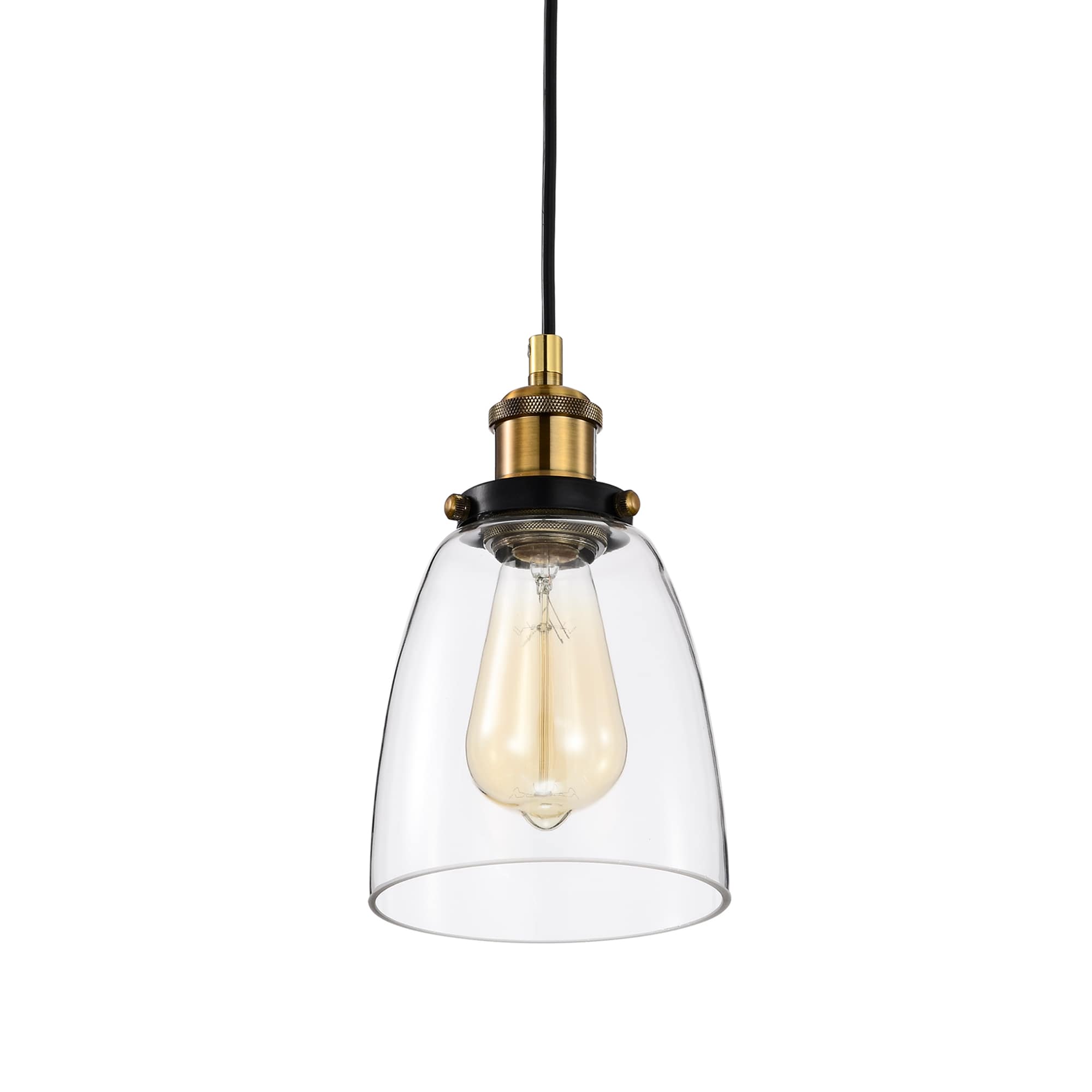 Edvivi Mateo Black And Antique Brass Industrial Clear Glass Bell Led 