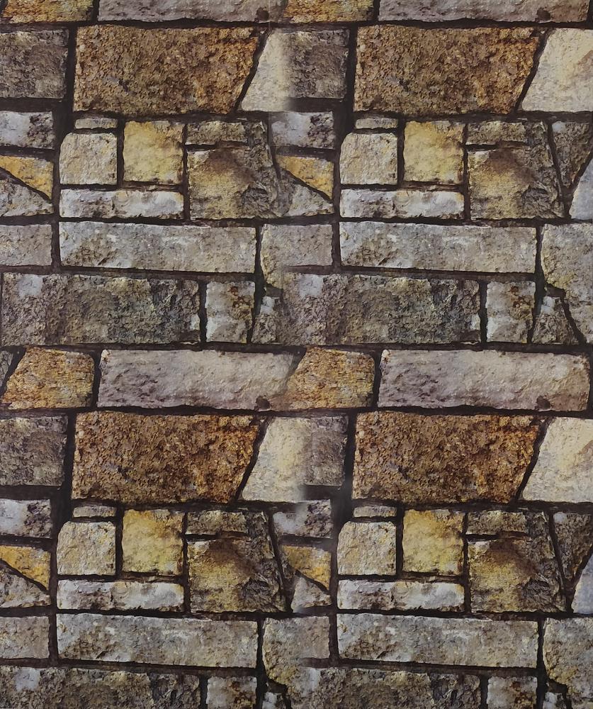Dundee Deco MG-LU-B2611 Falkirk McGowen 26.6-Sq. Feet Brown, Yellow, Grey Vinyl Paintable Textured Stone Self-adhesive Peel and Stick Wallpaper