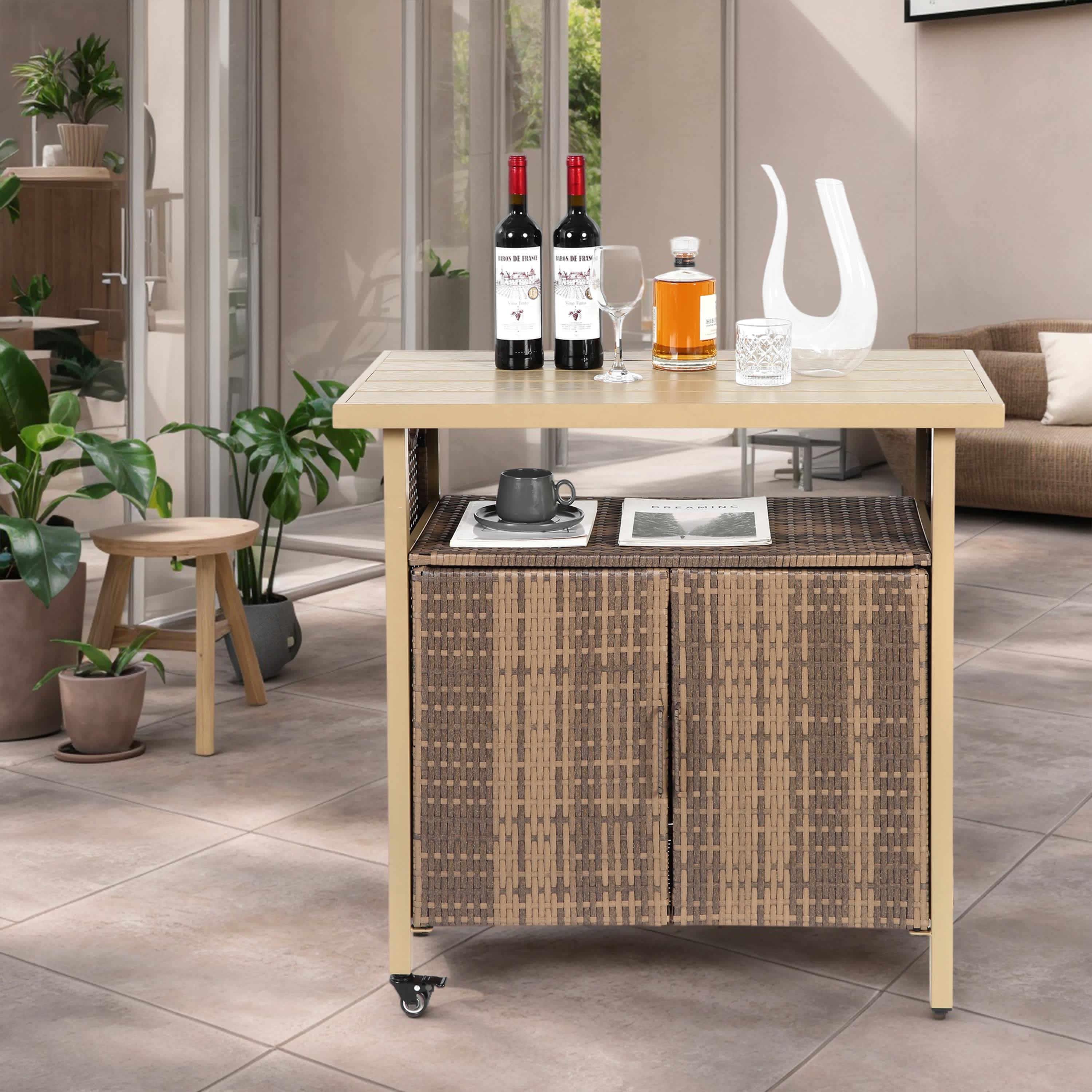 Vynxaria Outdoor Grill Cart Stainless Steel Tabletop Waterproof Patio Kitchen Island with Wheels Hooks Spice Rack Movable Storage #LESX3255DJHWCC002