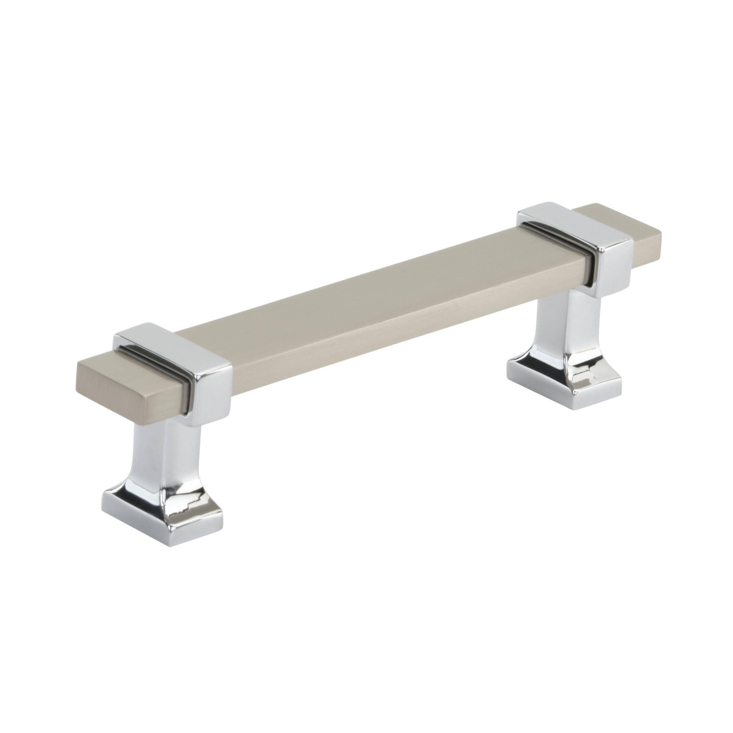 Satin Nickel and Polished Chrome Bar Cabinet Pull with Mounting Hardware