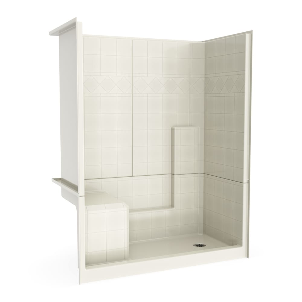 Laurel Mountain Loudon Low Threshold White 3-Piece 60-in x 32-in x 77-in Base/Wall Alcove Shower Kit with Integrated Seat (Right Drain) Drain Included