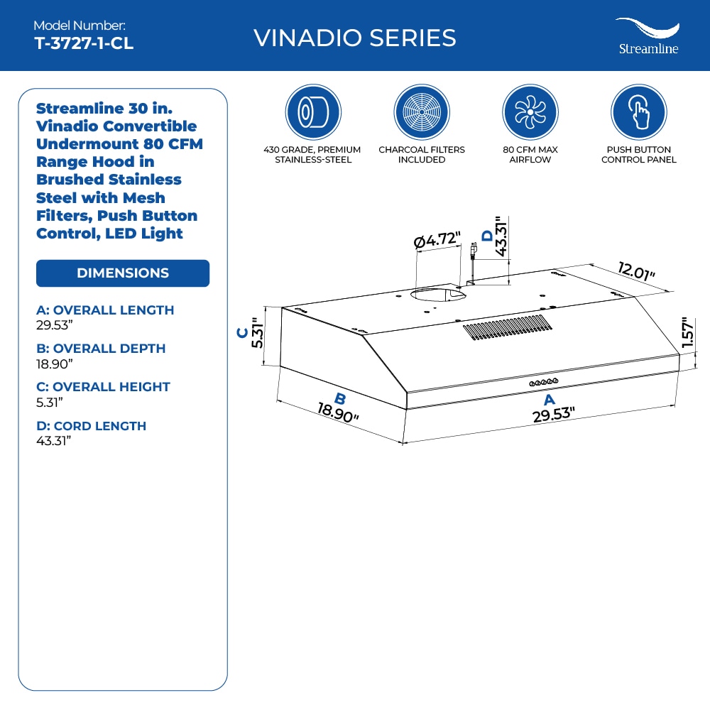 Streamline T-3727-1-CL Undercabinet-Range-Hoods - View #8