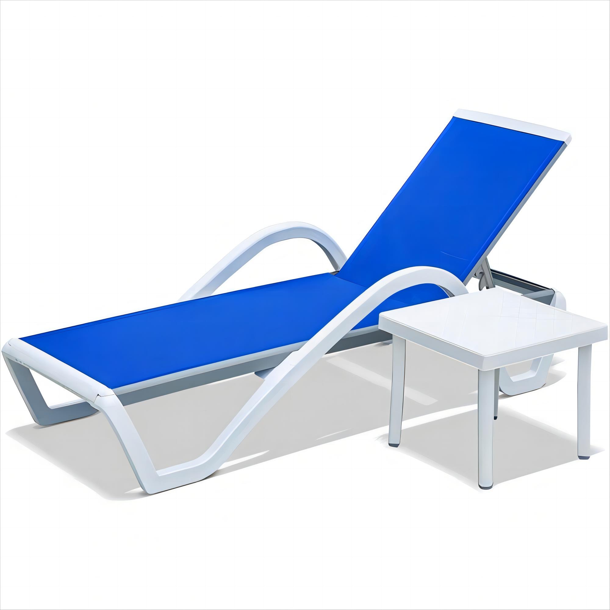 GDFStudio 333505 Modern Adjustable Aluminum Patio Chaise Lounge Outdoor with Arm All Weather Pool Chairs for Outside Blue