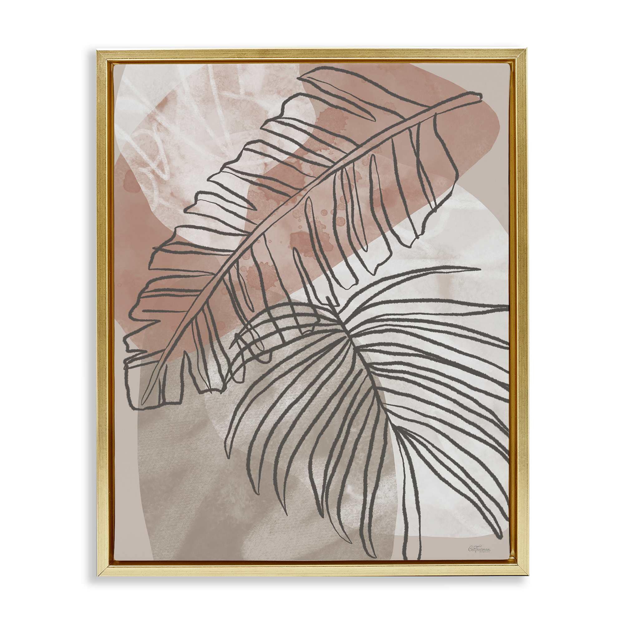 Stupell Industries BT-594-FFG-16X20 Tropical Earth Tone Leaves Gold Framed Floater Canvas Wall Art By Cat Thurman Designs 17 x 21