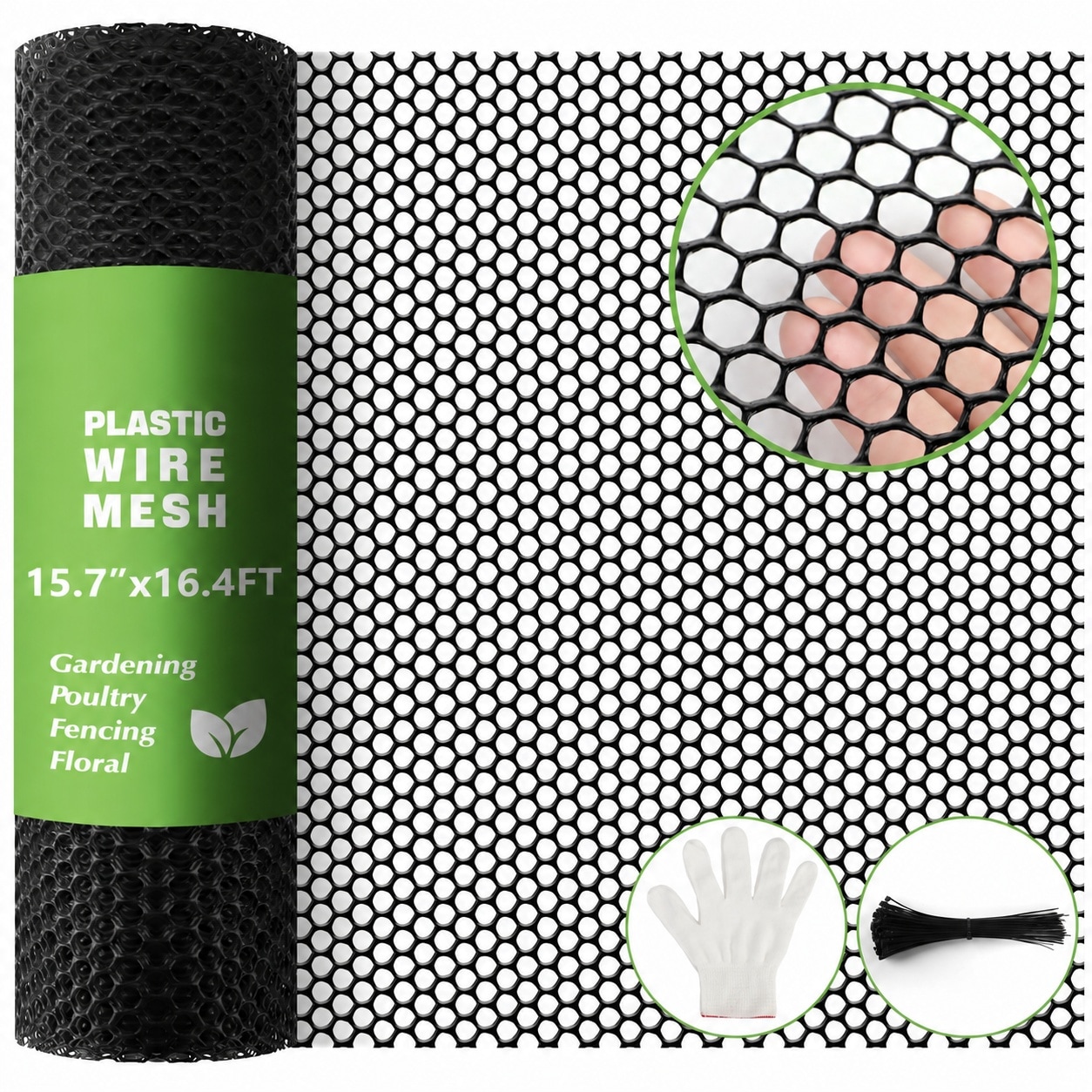 Etokfoks  15 7 in Height x 16 4 ft Width Plastic Mesh Chicken Wire Fence Roll for Poultry Dogs Rabbits Pets Barrier Netting
