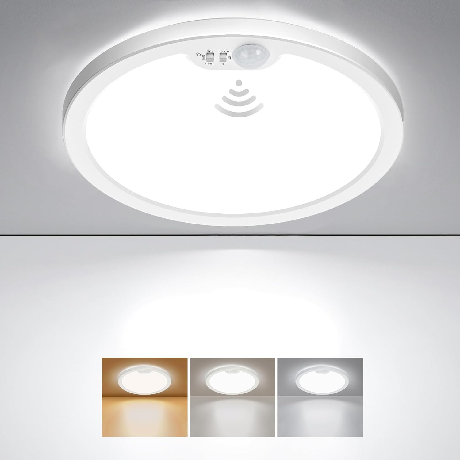 BLNAN 12 Inch LED Flush Mount Ceiling Light with PIR Motion Sensor 3 Selectable Color Temperatures 3000K 4000K 5000K Hardwired Non-Dimmable for Hallway Closet Stairway