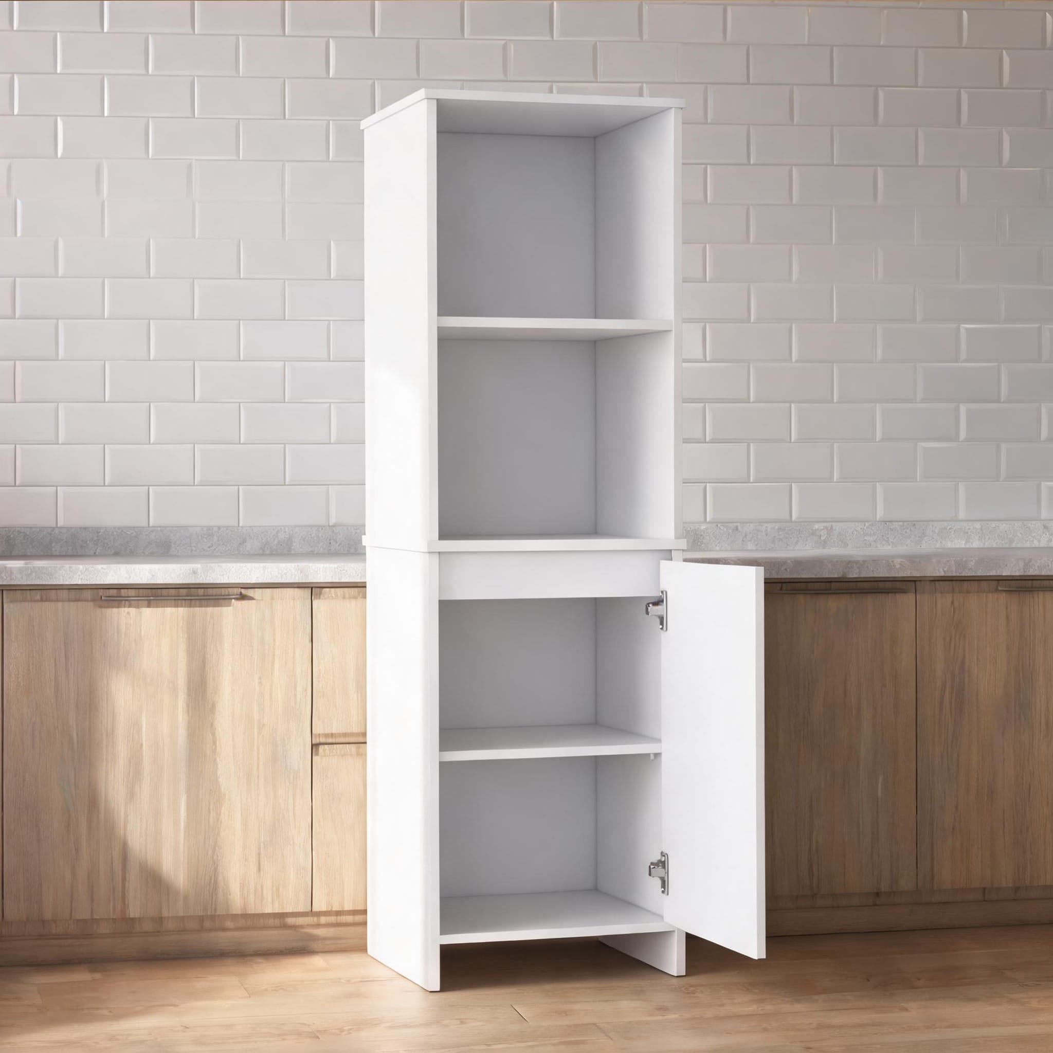 FlowLuxe Single Door Storage Cabinet with SoftClose Hinge WhiteToned Particle Board Freestanding 59.3 in Height