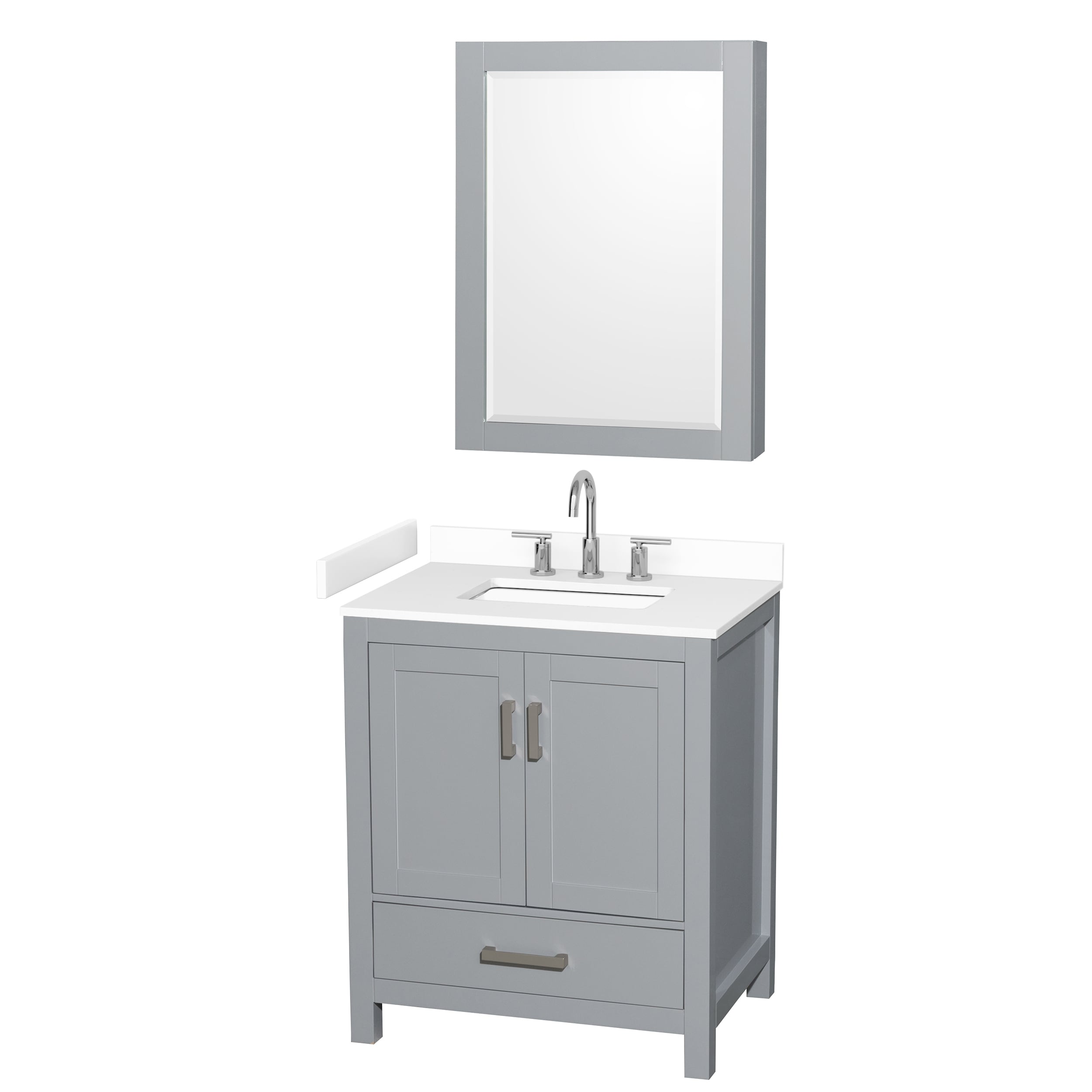 Wyndham Collection Sheffield 30-in Gray with Brushed Chrome Trim Undermount Single Sink Bathroom Vanity with White Cultured Marble Cultured Marble Top (Mirror Included)