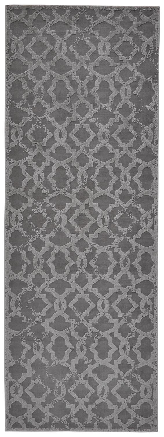 Room Envy 671R3675SLV000I71 Plaza 2 x 7 (ft) Loomed Polypropylene Silver Gray/Steel Gray Rectangular Indoor Abstract Mid-Century Modern Runner rug