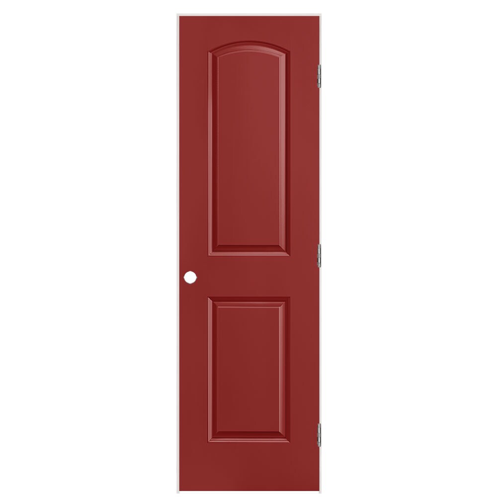 Masonite 1317836 24-in x 80-in Barn Red Solid core 2-panel round top Left hand Smooth Prefinished Molded composite Flat Jamb Single Prehung Interior Door