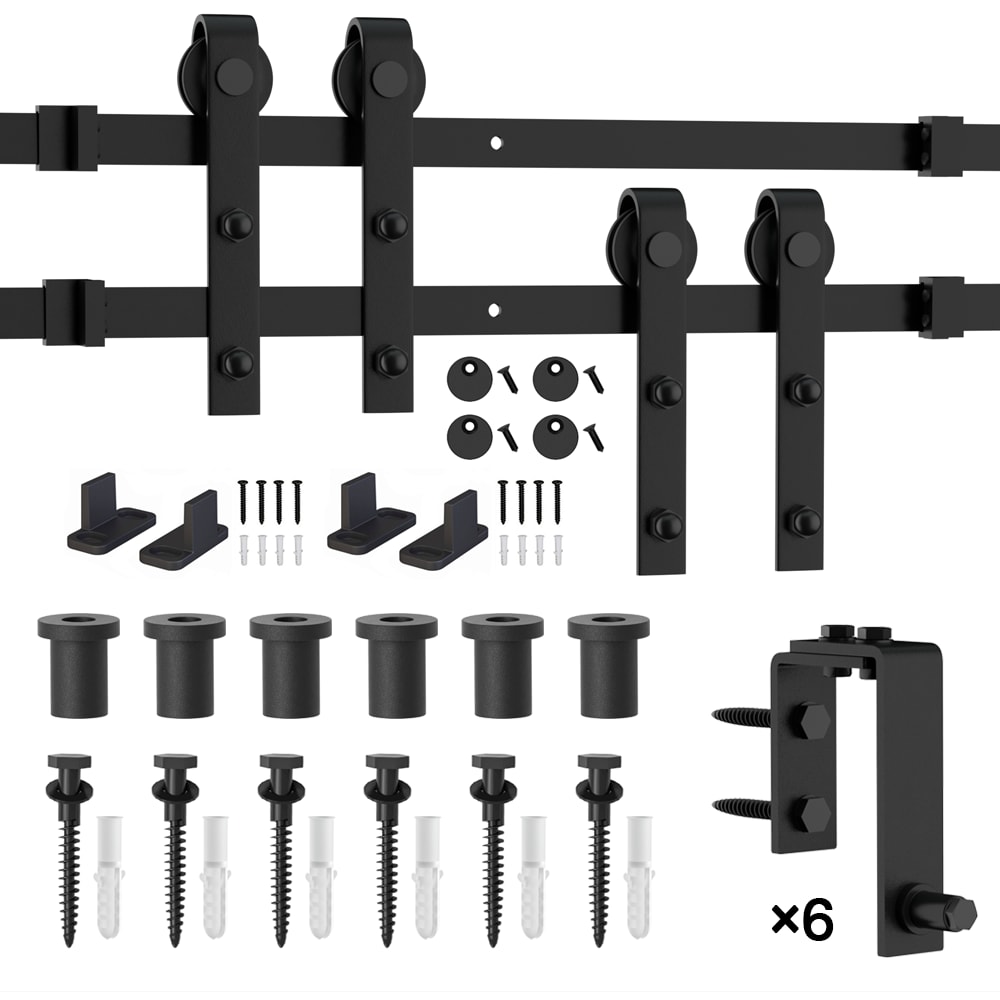 WINSOON GCM2778 90-in Matte Matte Black Indoor J-strap Double bypass Barn door hardware kit