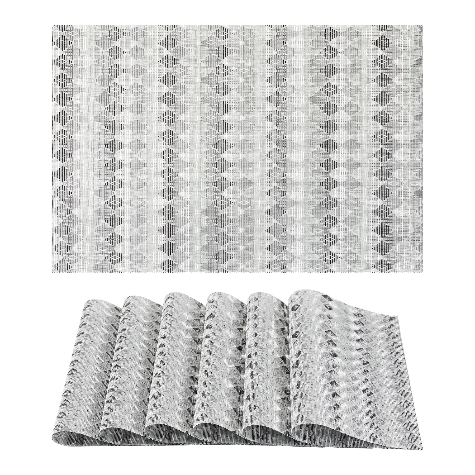Unique Bargains Plastic Placemats 6pcs Placemats with Pattern for Dining Table Decor Washable Kitchen Table Mat Wipe Clean 17.7x11.8inch Gray #S25120800UX7250