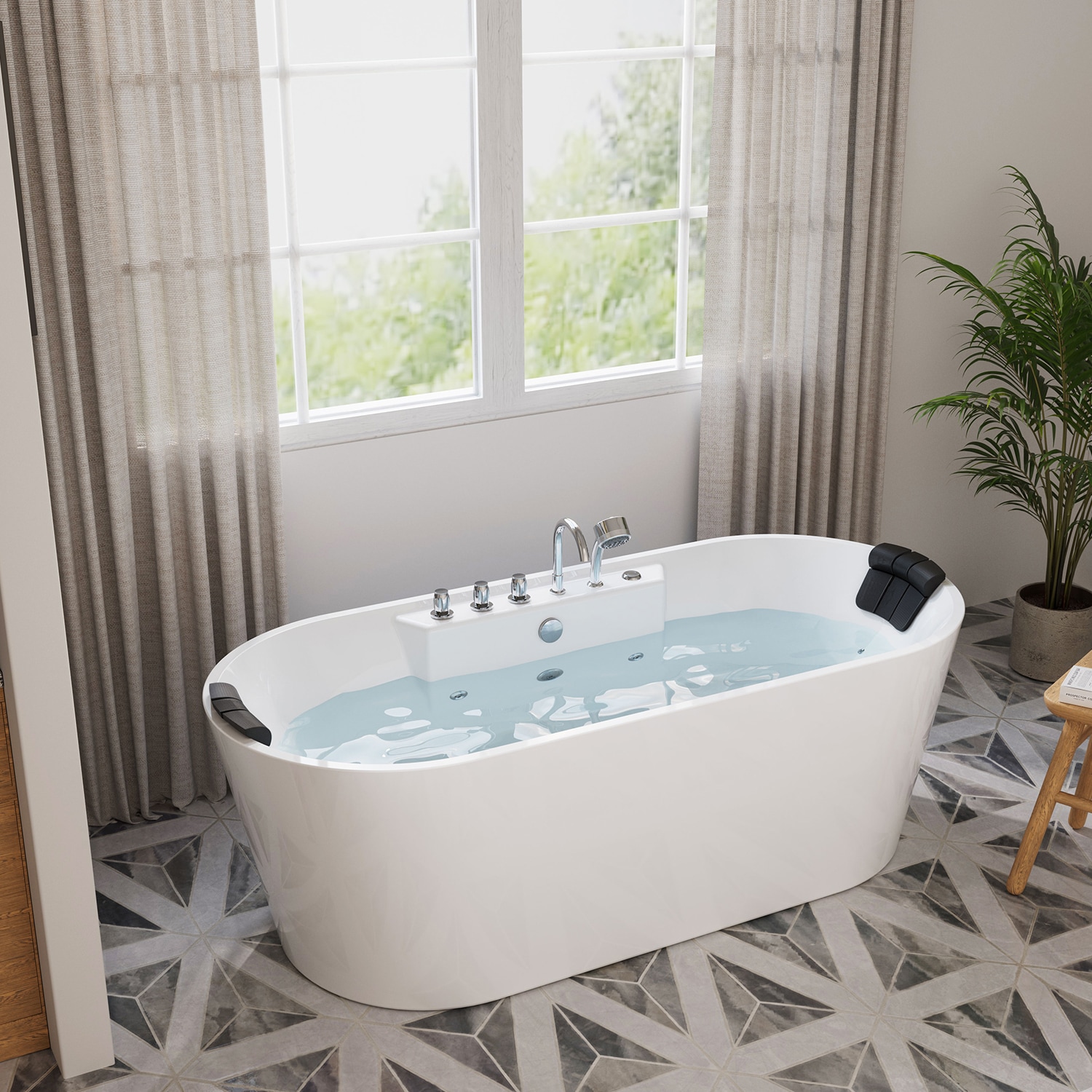 Empava 67 Inch Freestanding Whirlpool Bathtub with 8 Jets Luxury Acrylic  Massage SPA Soaking Bath Tub Double Ended, White