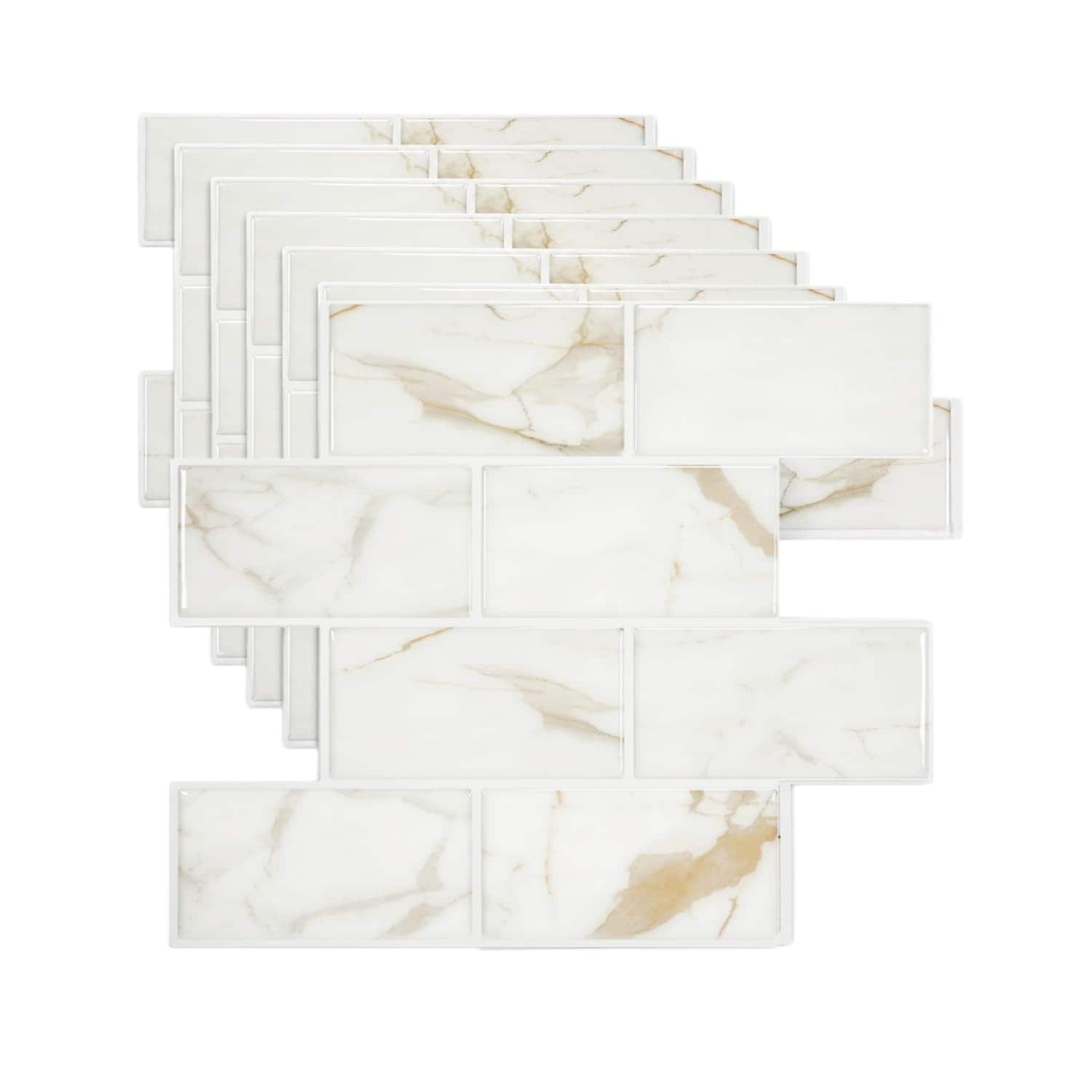 OGETFUUR 10-Sheet 12.6in x 10.6in Thicker Calacatta Marble Peel and Stick Backsplash