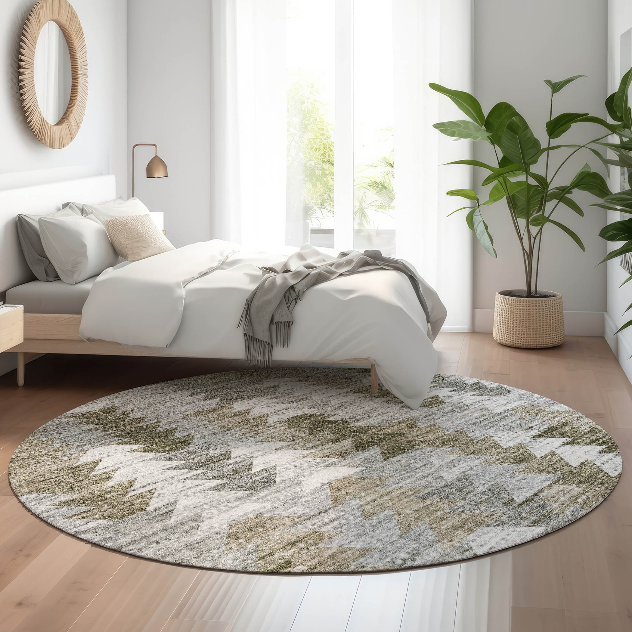 Addison Rugs AMF632BR8RO Mayfield AMF632BR 8 x 8 (ft) Loomed Polyester Brown Round Indoor Geometric Machine washable Area rug