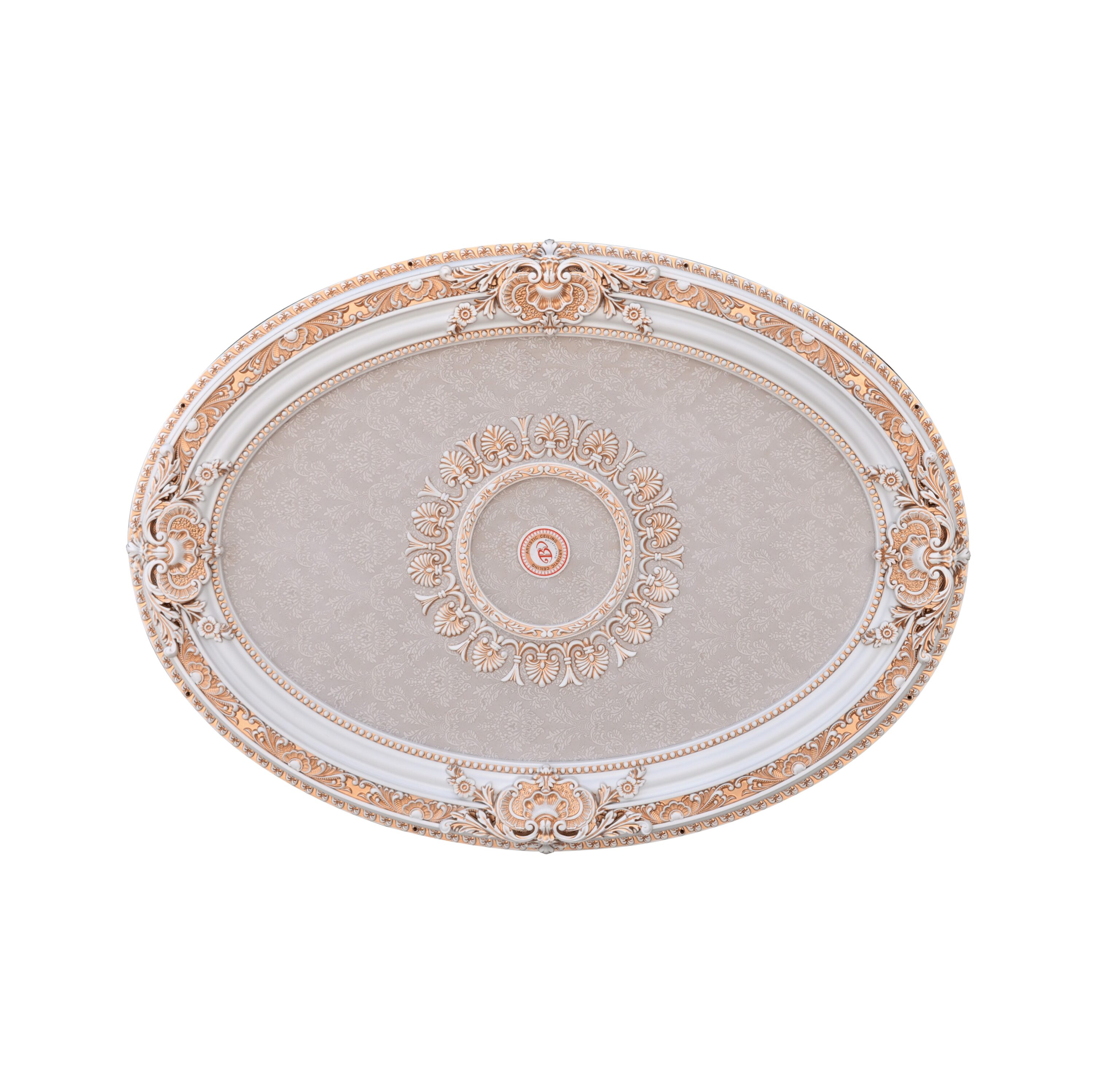 French Blanco Oval White and Gold Ceiling Medallion
