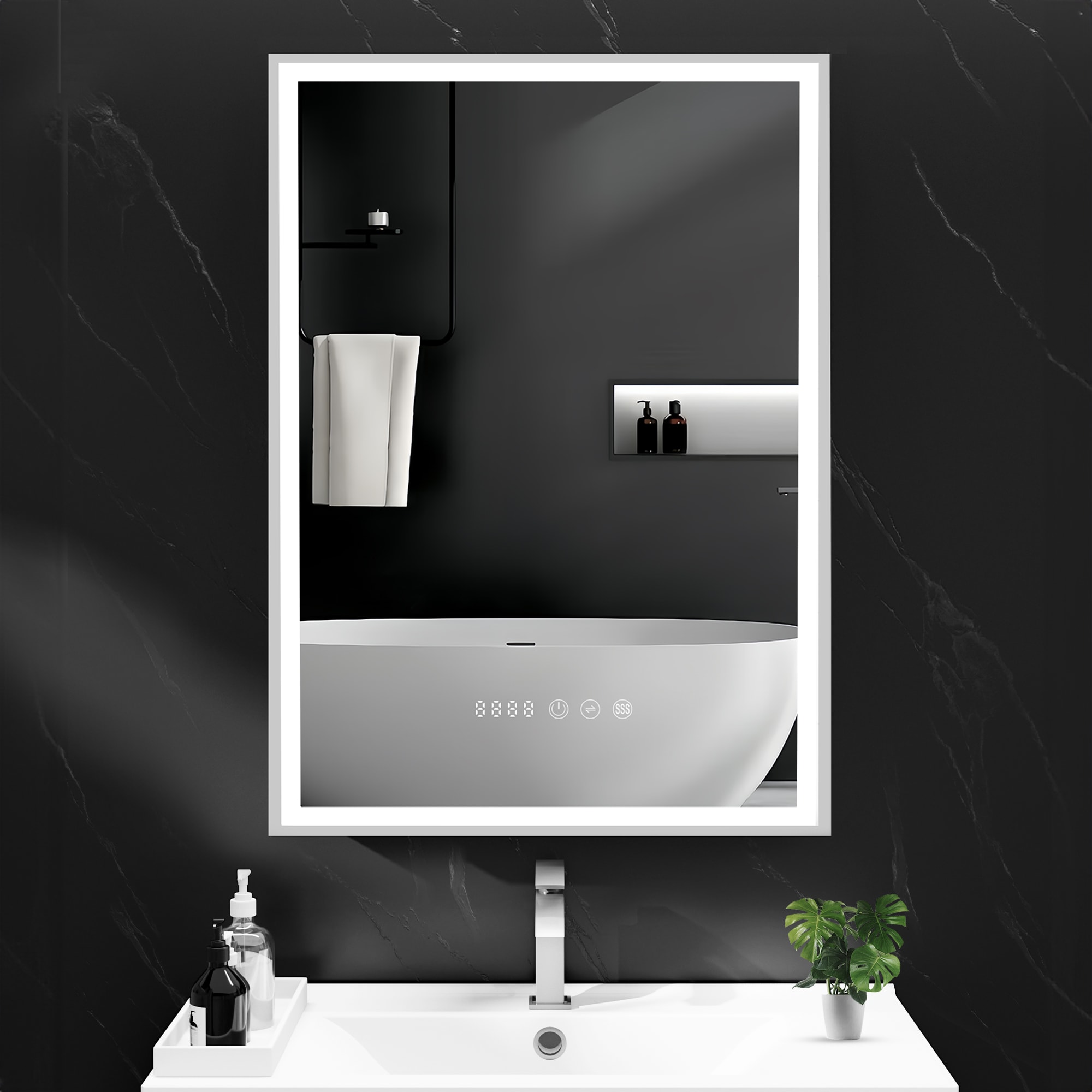 JEAREY JE-LSGBY-2P 20-Inches x 27-Inches Lighted LED Fog Free Surface Mount White Mirrored Rectangle Soft Close Medicine Cabinet with Outlet