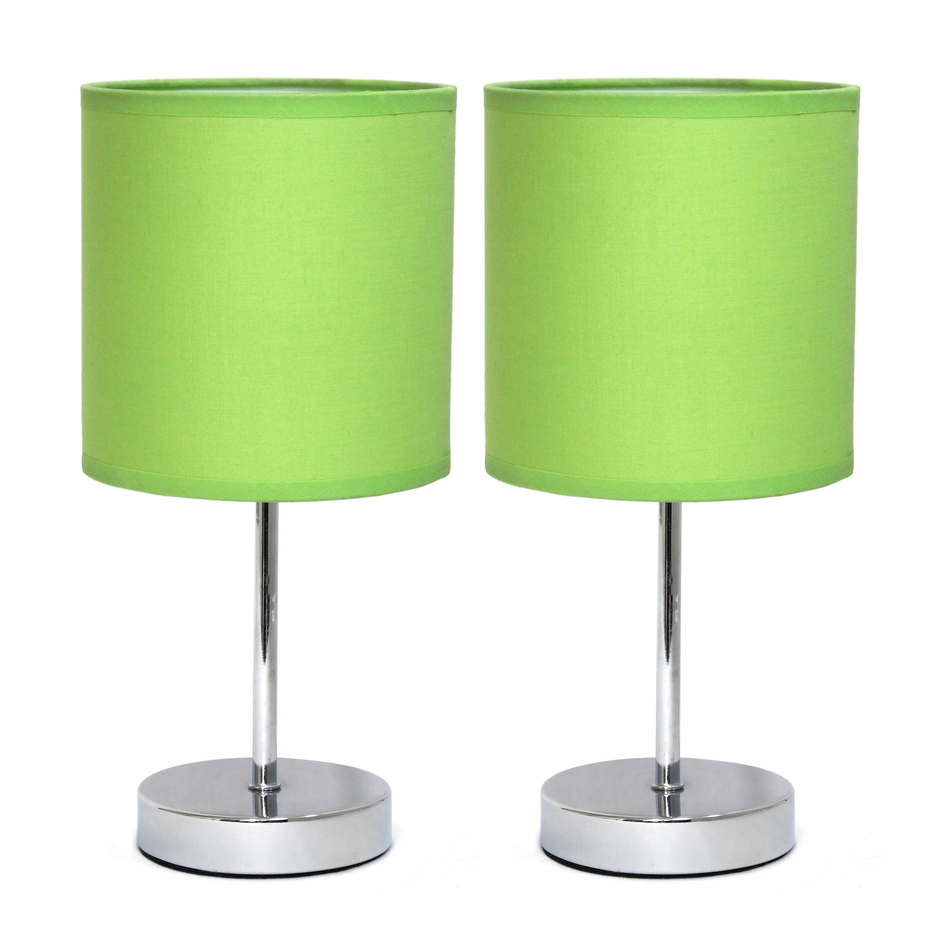 Simple Designs LT1195-GRN-2PK 11.81-inch 2-Pack Subtle Sparkle Basic Chrome Mini Table Lamp Set for Living Room Bedroom Office Green Shades