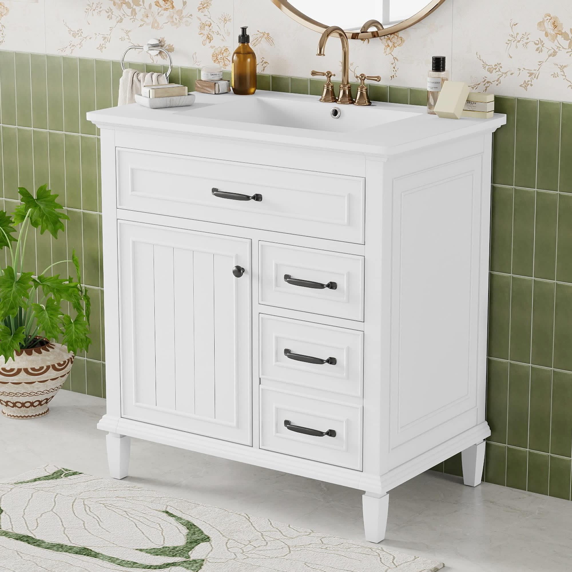 Roomfitters  30 Inch Bathroom Vanity with Sink Single Sink Cabinet with 2 Drawers Tilt out Tray and Door Shelf Blue Gray