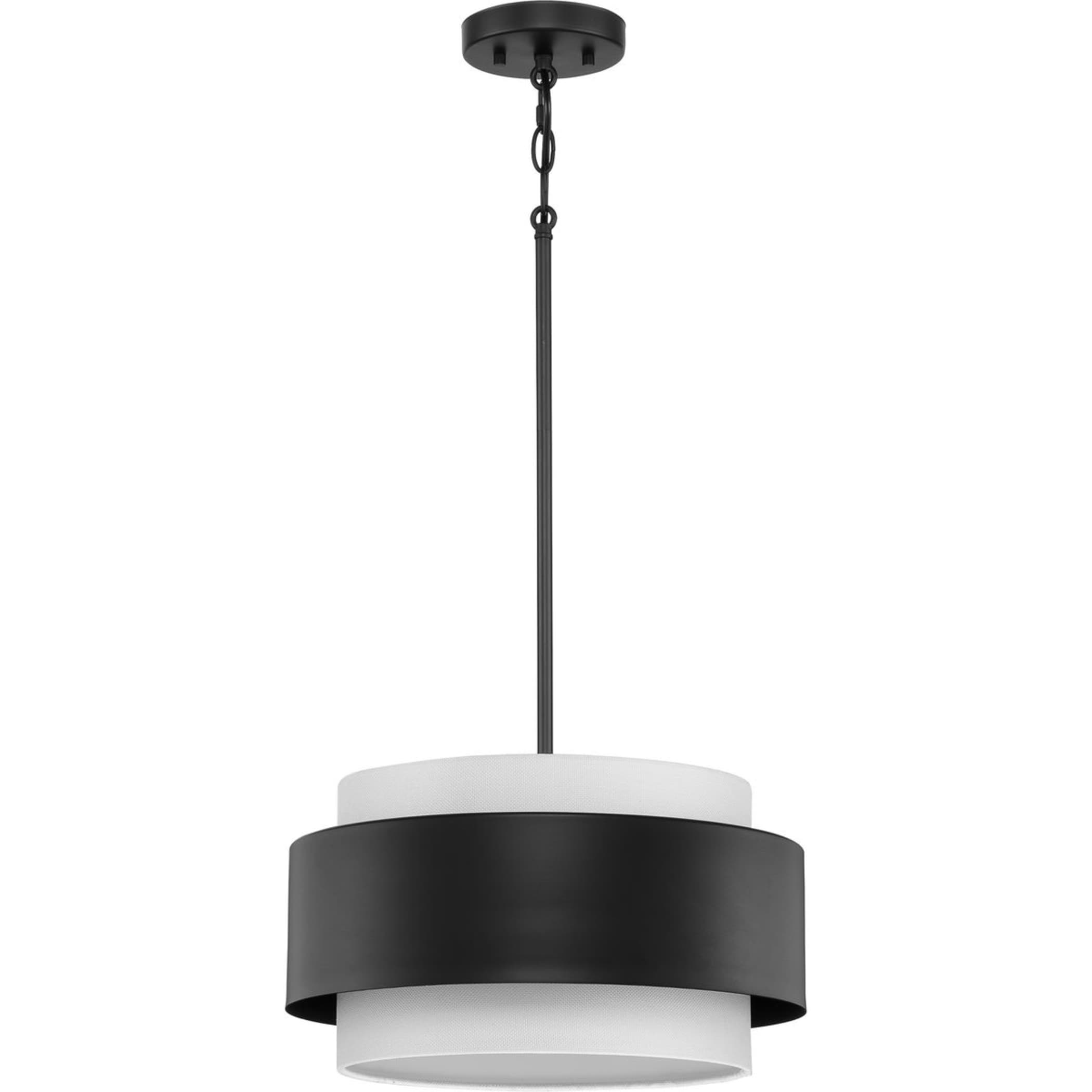 Silva Matte Black and White Linen Drum Pendant Light