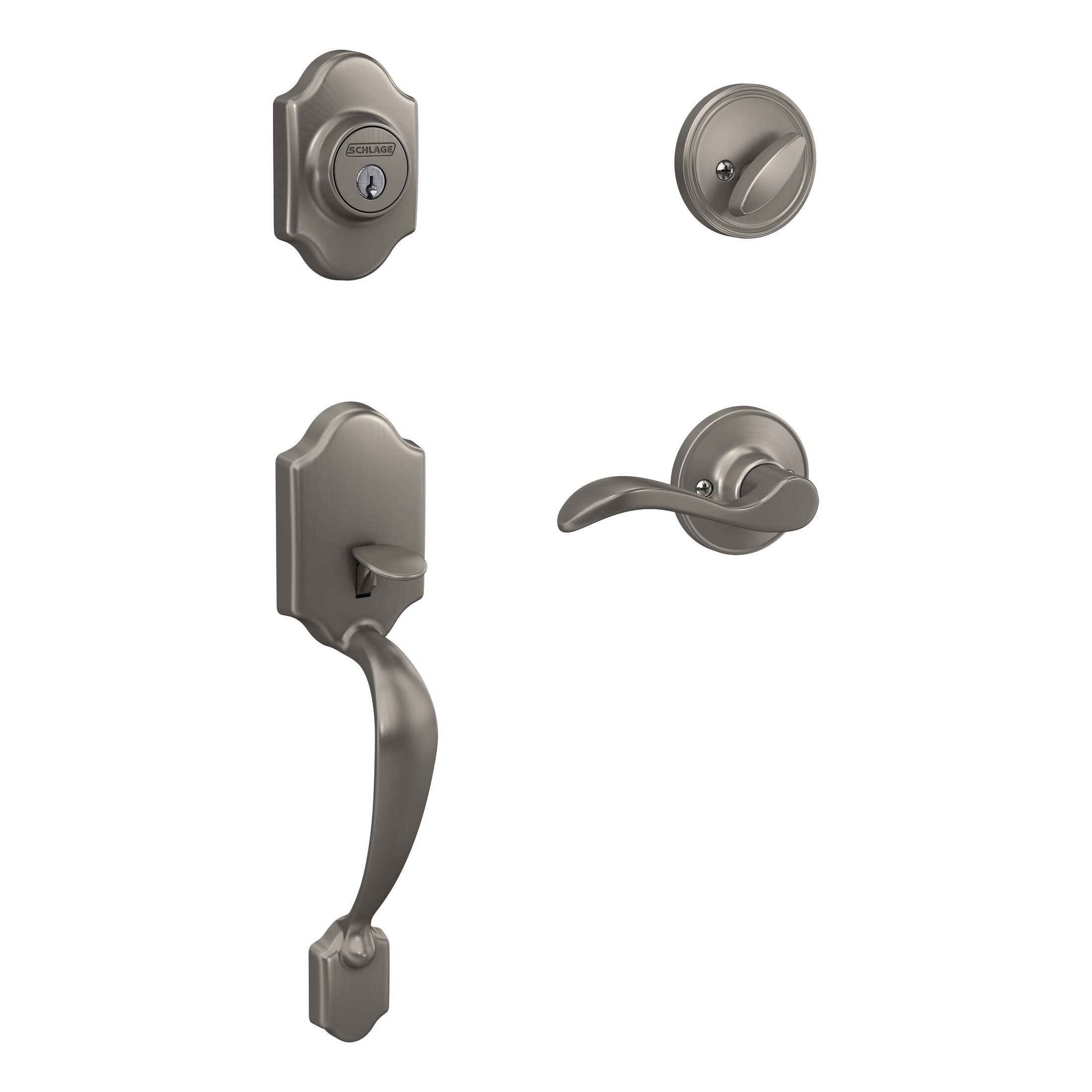 Home Front by Schlage Nobleton-Kenley Satin Nickel Single-Cylinder Deadbolt Keyed Entry Door Handleset Kenley UH60 G NBT 619 KEN Uae Electronic uaeelectronic.com