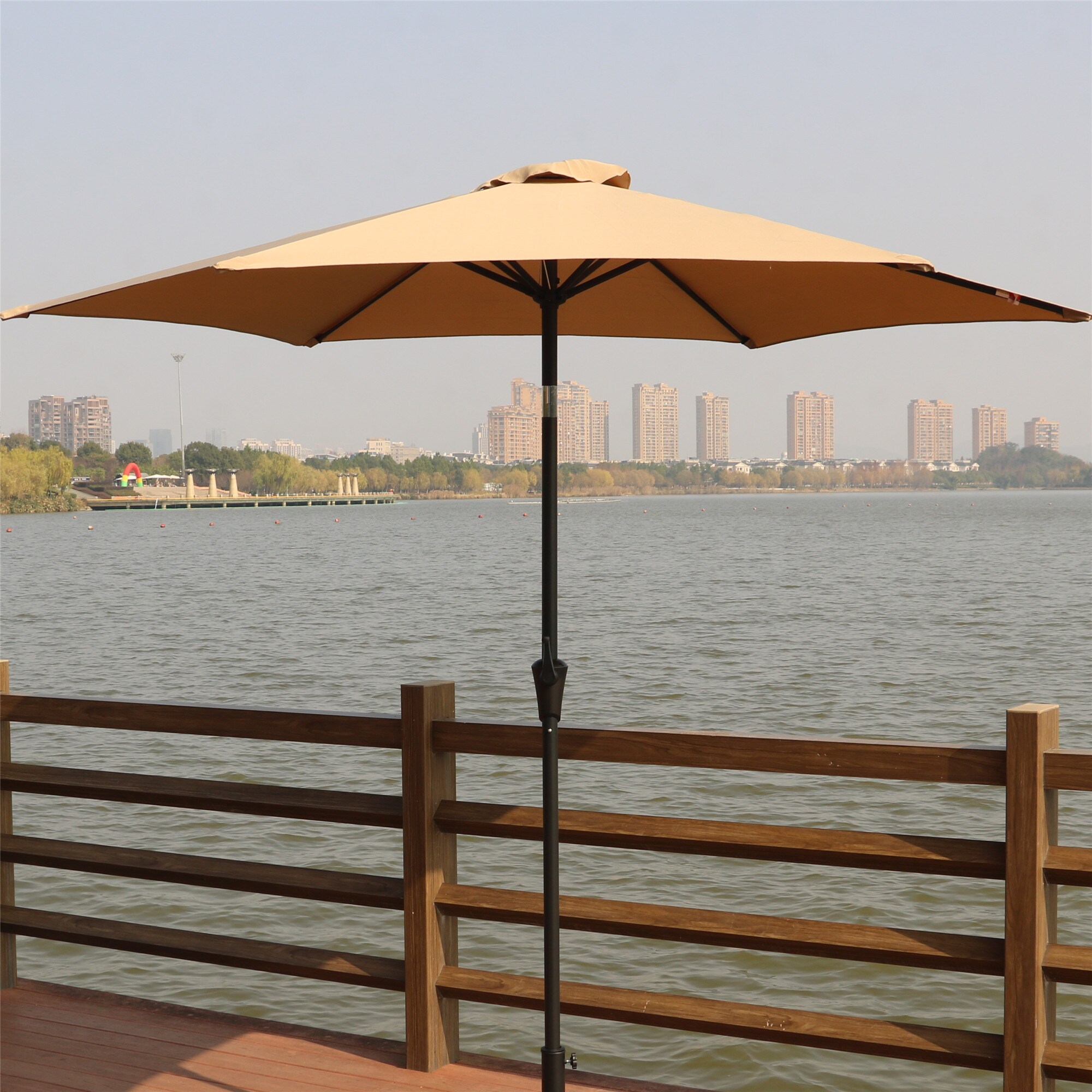 CESICIA PB-AM-03 8.8-ft Steel Brown Crank Market Patio Umbrella