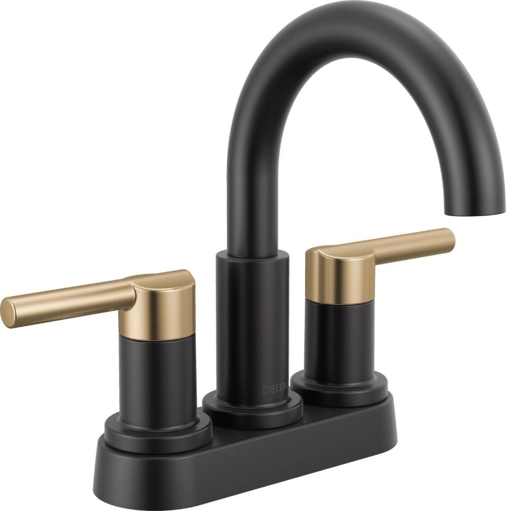 Delta 25749LF-GZ Nicoli Matte Black / Champagne Bronze 4-in centerset 2-handle WaterSense Mid-arc Residential Handle Bathroom Sink Faucet with Drain
