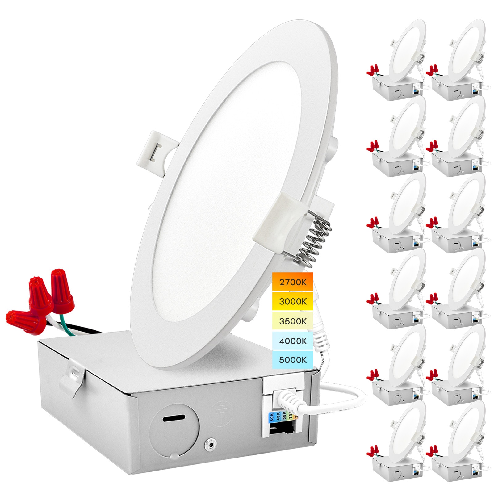 Luxrite LR23761-12PK White 6-in 1000 -Lumens Switchable Round Dimmable LED Canless Wet rated Recessed Downlight 12 -Pack