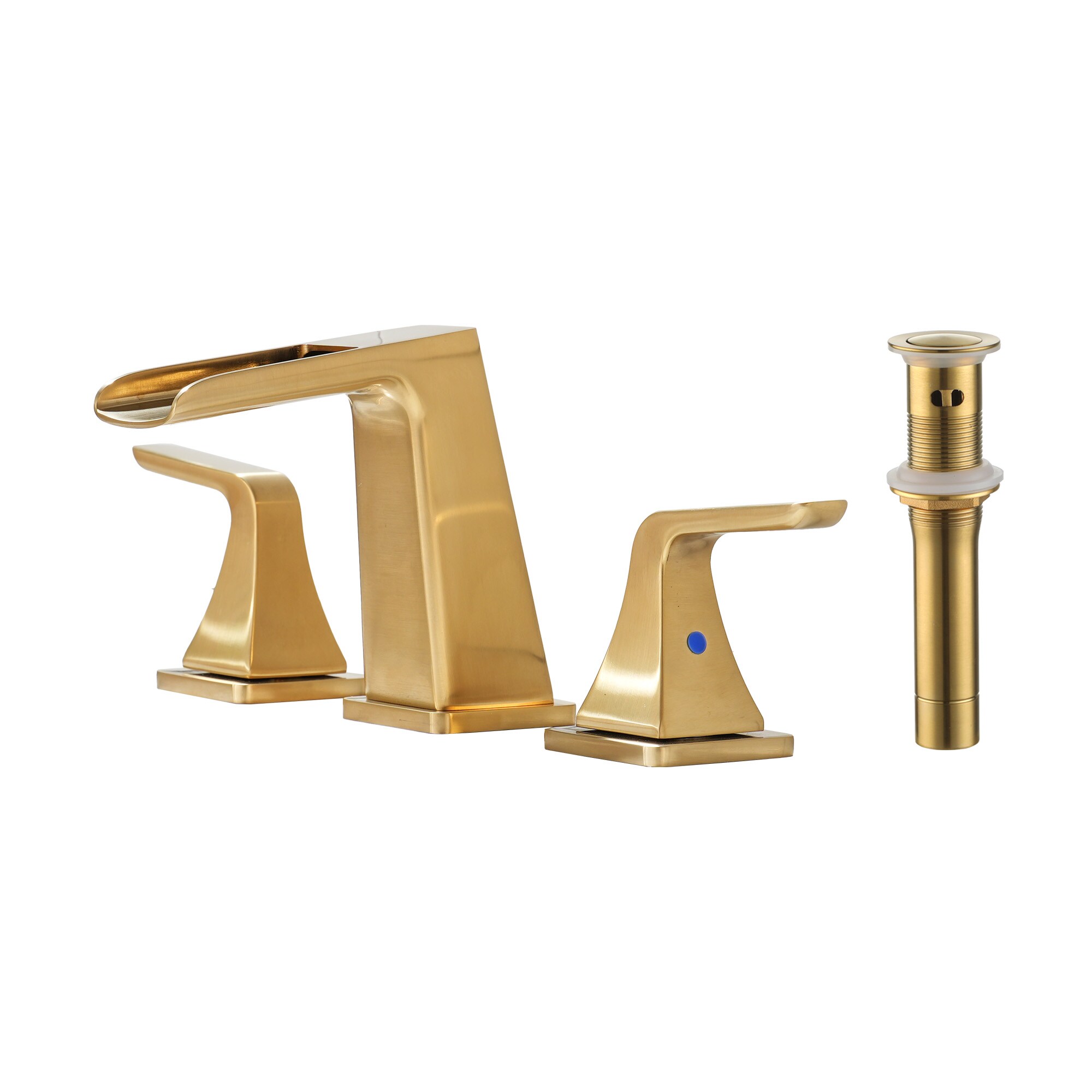 Brushed Gold Widespread 2-Handle Waterfall Bathroom Sink Faucet with Drain | - CASAINC WE-BF71MB