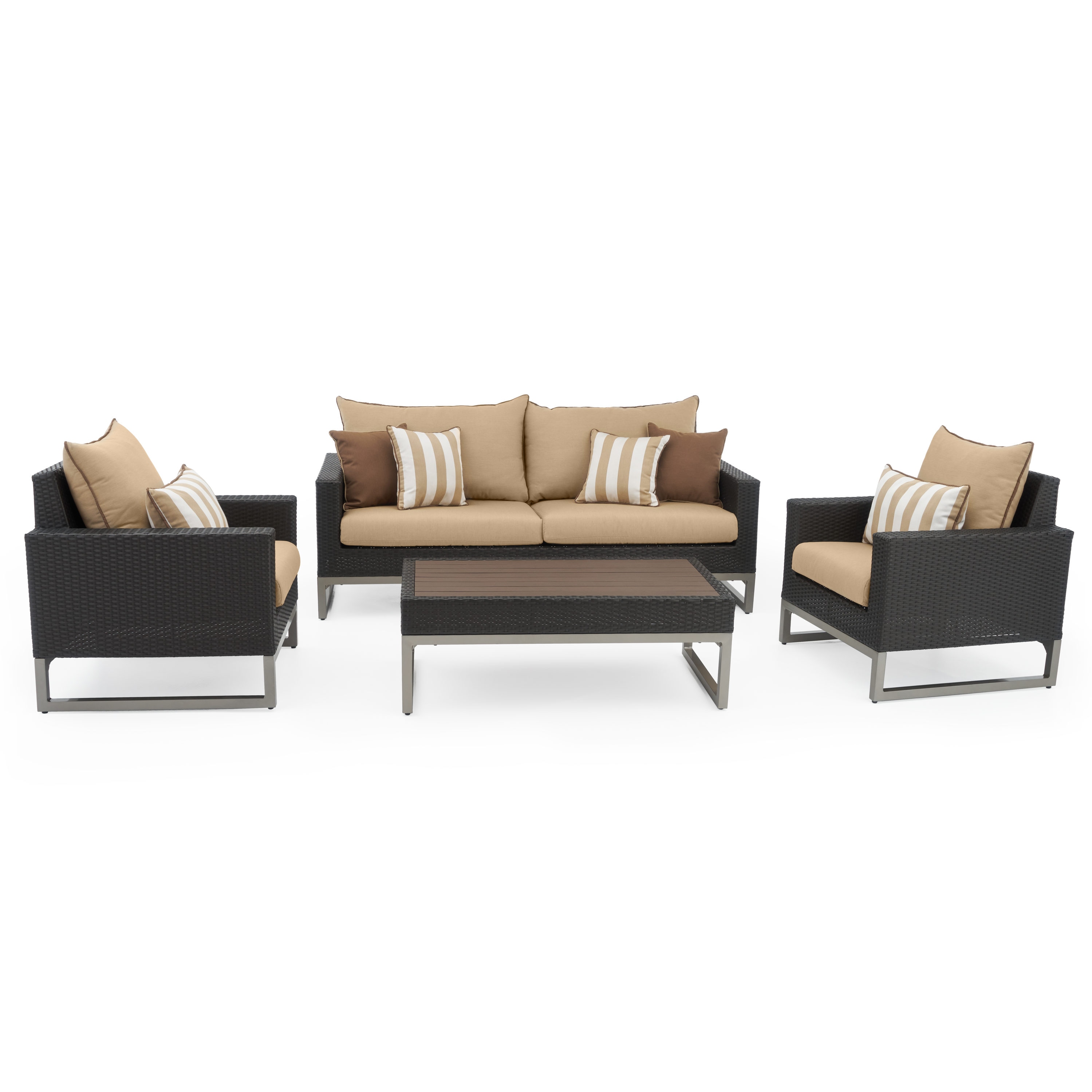 RST Brands OP-PESS4-MILO-E-MXMK Milo 4 -Piece Wicker Patio Sofa Conversation Set with Bronze Sunbrella Cushions