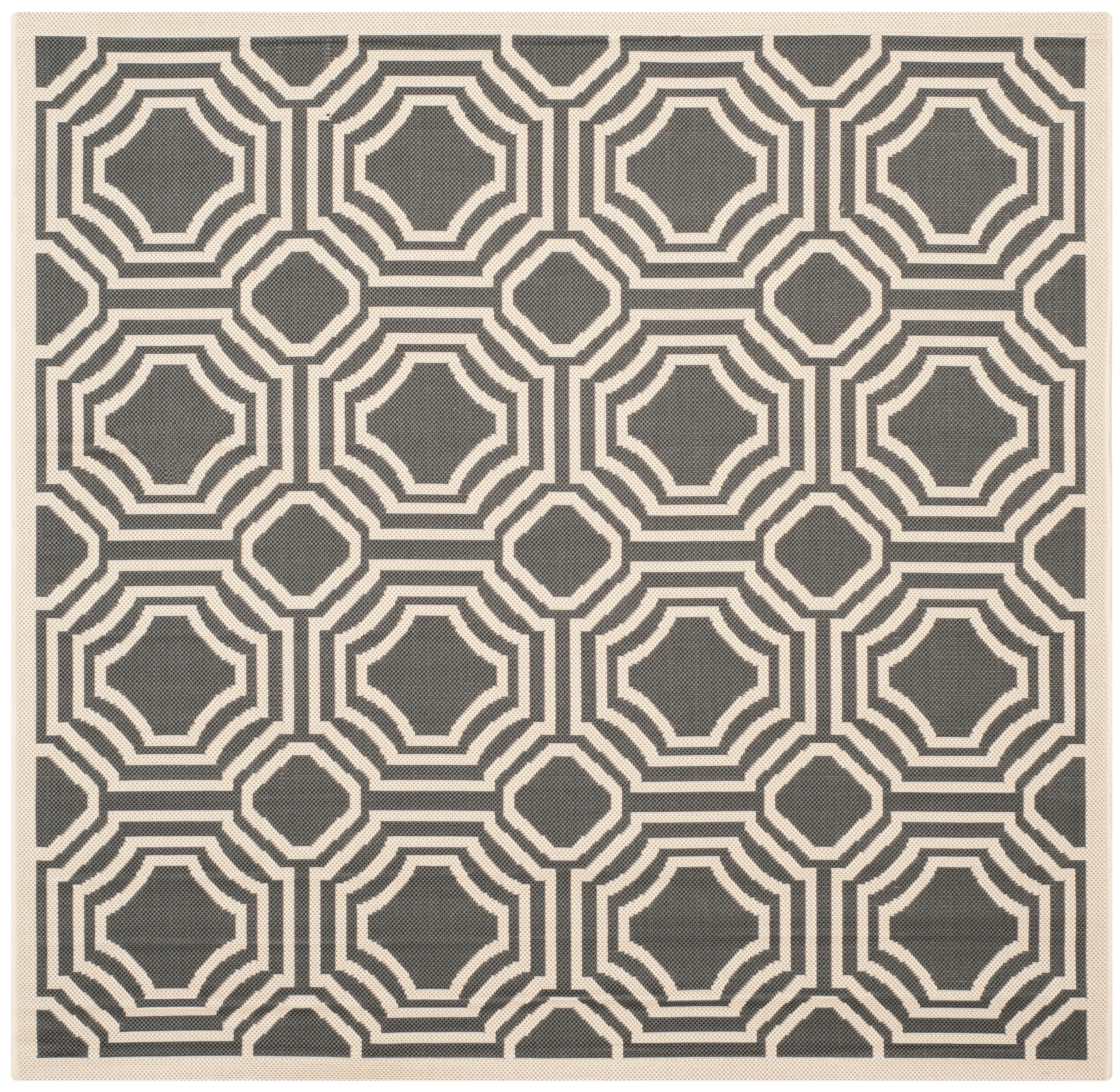 Anthracite and Beige Square Synthetic Area Rug, 5'