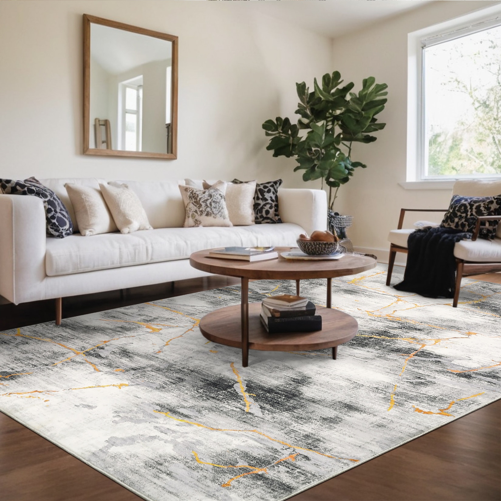Garvee YXY-LO-PHO-16KJ53YM 5 x 7 (ft) Loomed Polyester Black Gray Rectangular Indoor Abstract Mid-Century Modern Machine washable Area rug