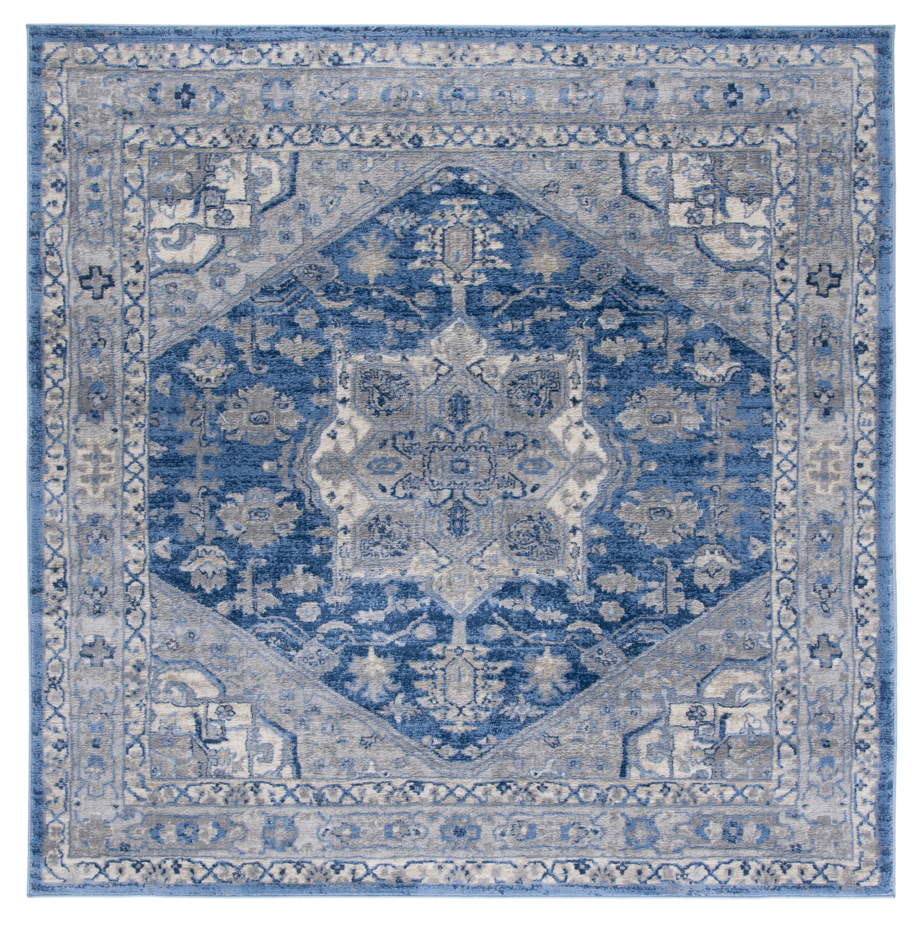 Safavieh BNT852M-7SQ Brentwood Vessie 7 x 7 (ft) Loomed Polypropylene Blue/Gray Square Indoor Abstract Farmhouse/Cottage Area rug
