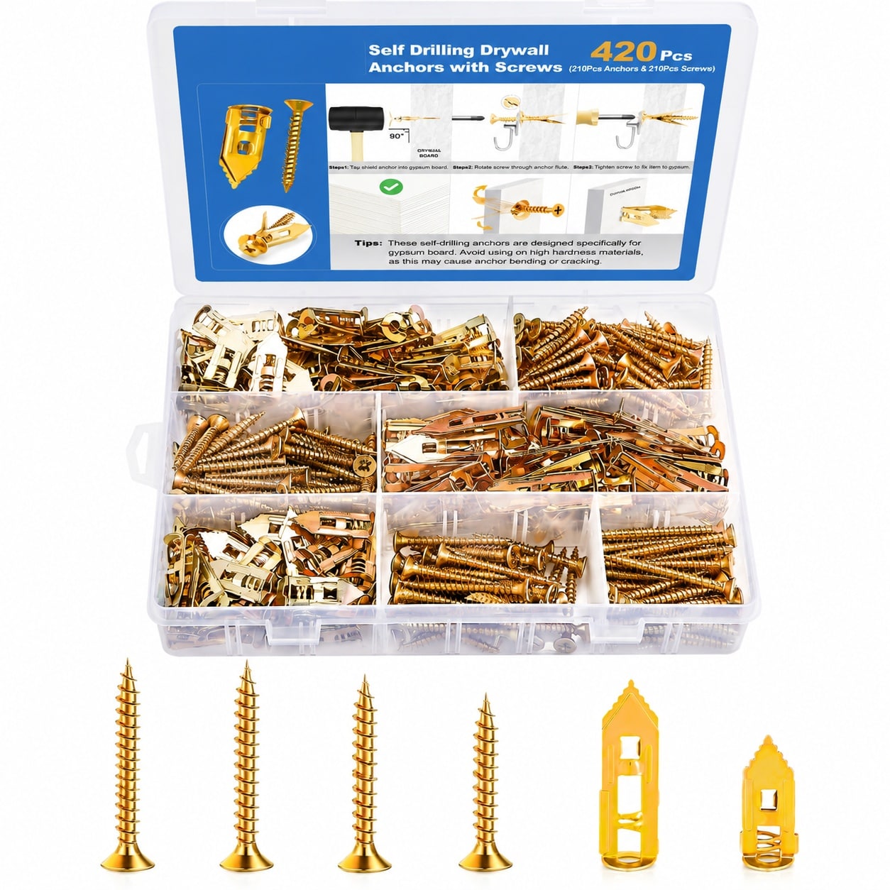 DYRCJ  420 Piece Self Drilling Drywall Anchors with Screws Assortment Zinc Plated 2025 Upgraded Hollow Wall Anchors and Screws Kit Easy