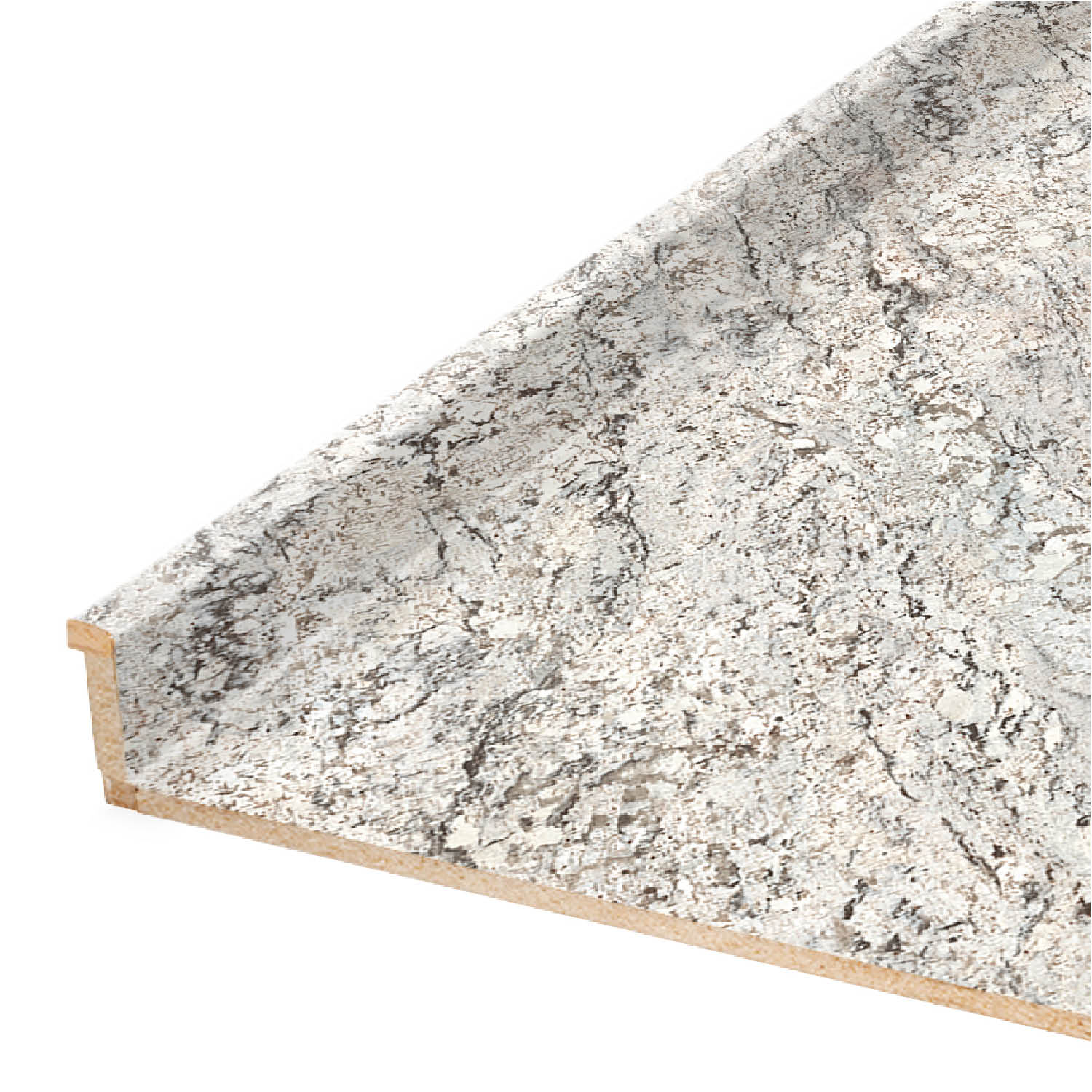VT Dimensions Wilsonart 6-ft x 25.5-in x 4.5-in Avorio Granite - Antique Right-Hand Miter-Cut Laminate Countertop with Integrated Backsplash