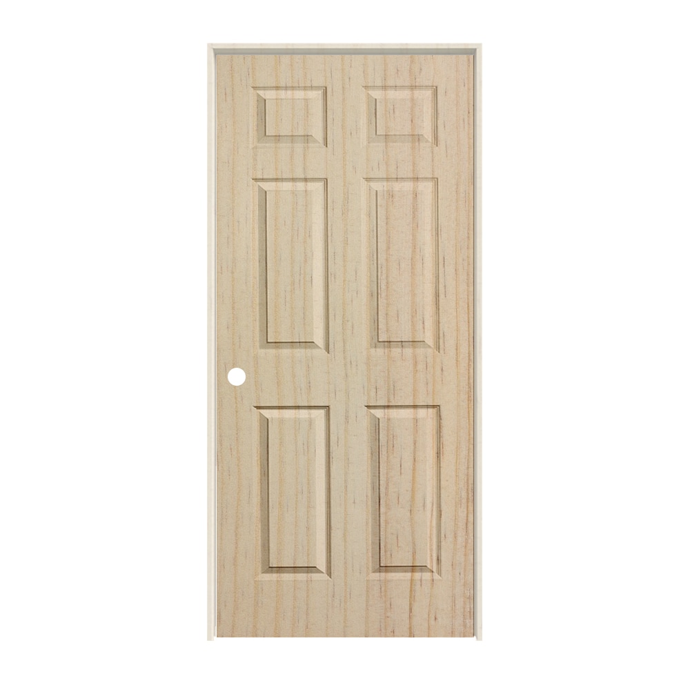 RELIABILT PRO10087593 32-in x 80-in Unfinished Solid core 6-panel Right hand Smooth Unfinished Pine Wood Flat Jamb Single Prehung Interior Door