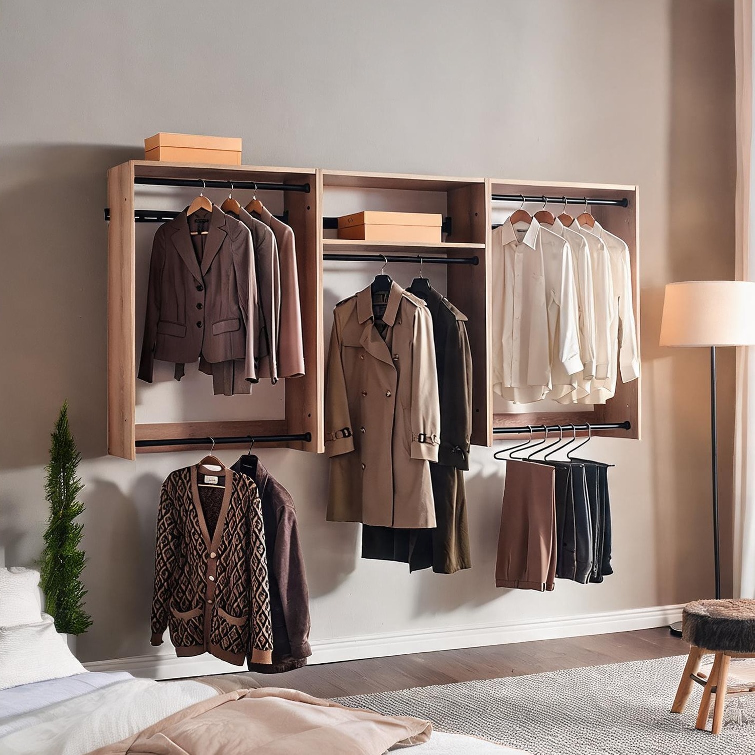 FlowLuxe Dressers and Chests And - 94-inch Wall Mounted Oak Closet ...