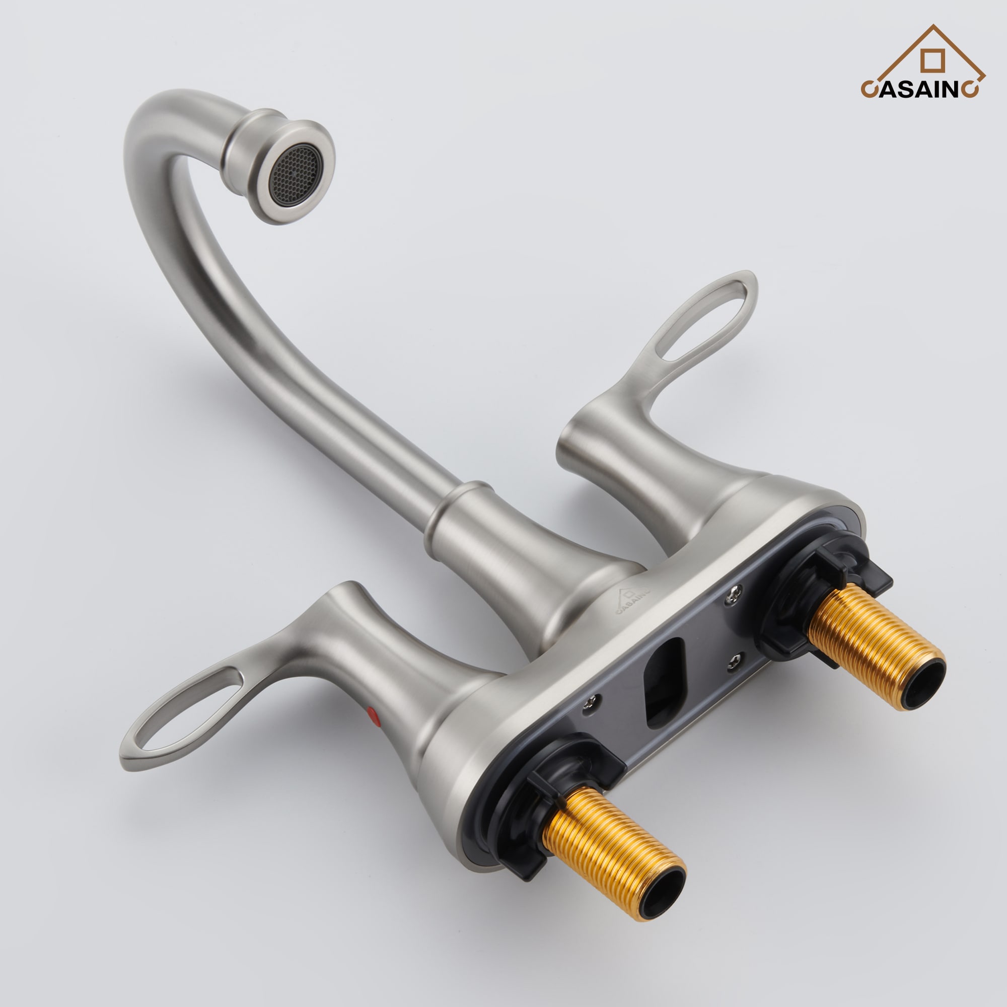 Brushed Nickel Dual Handle High Arc Bathroom Faucet with Metal Drain