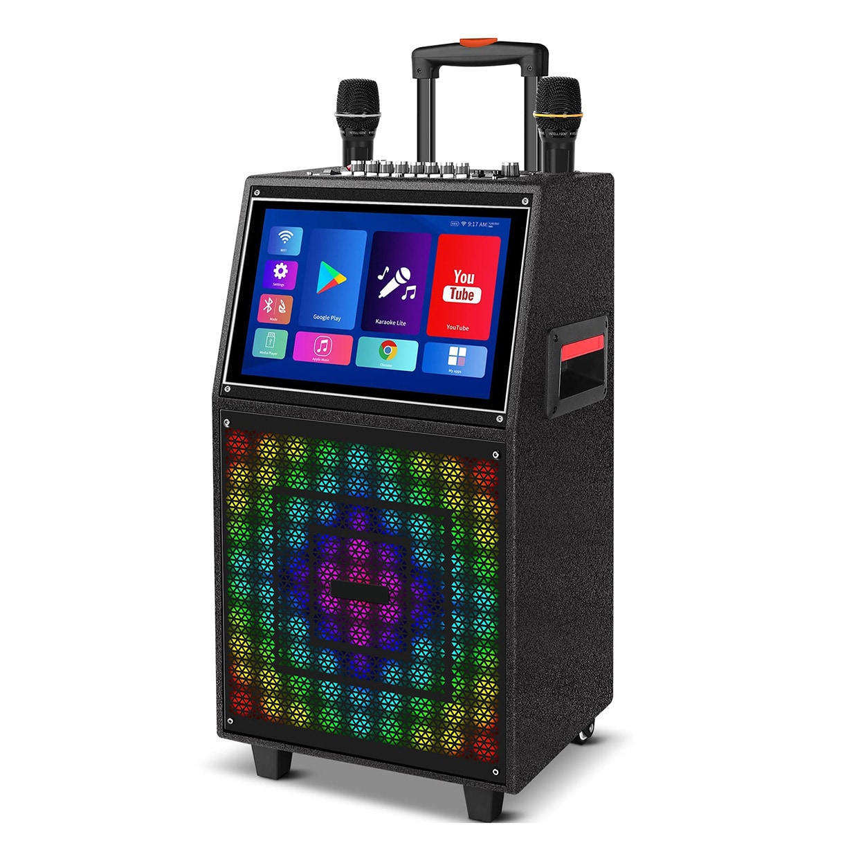 Misopily Karaoke Machine 15 Inch Touchscreen Tablet with Lyrics Display 2 UHF Microphones Bluetooth Speaker DJ Lights 1000W Peak Power Portable System 1 Set #LMS0305K22