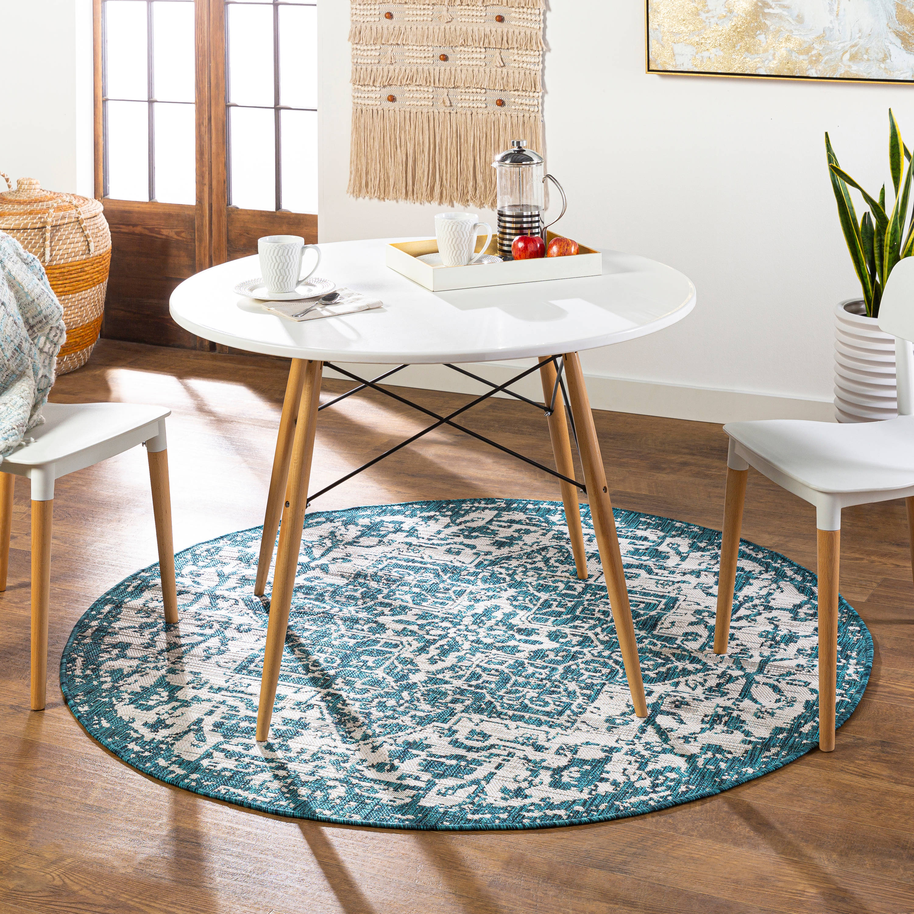 Surya EAG2378-53RD Eagean 5 x 5 (ft) Polypropylene Aqua Round Indoor/Outdoor Medallion Oriental Area rug