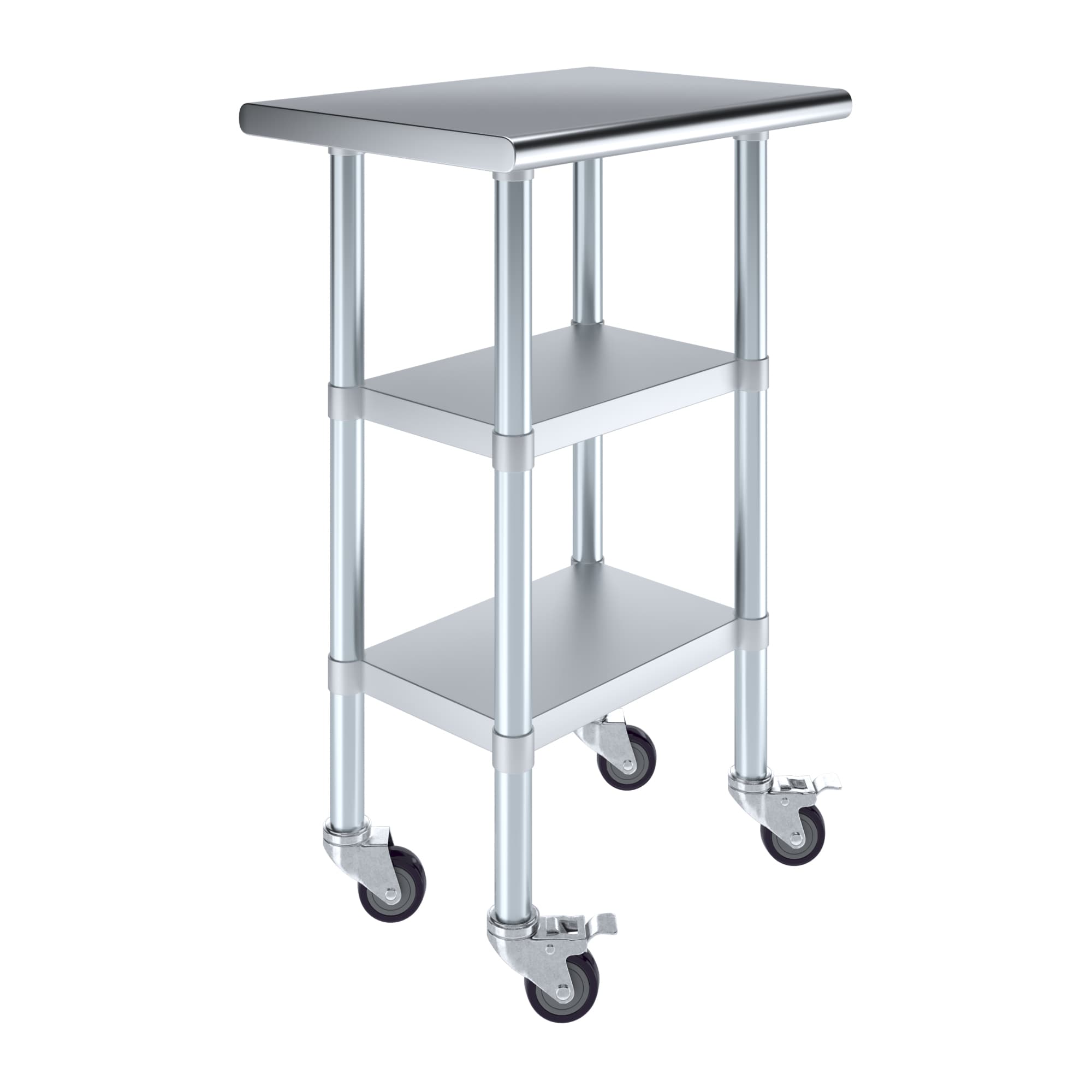 Amgood 18 in. x 24 in. x 38 in. Stainless Steel Work Table with Two Lower Shelves and Locking Casters